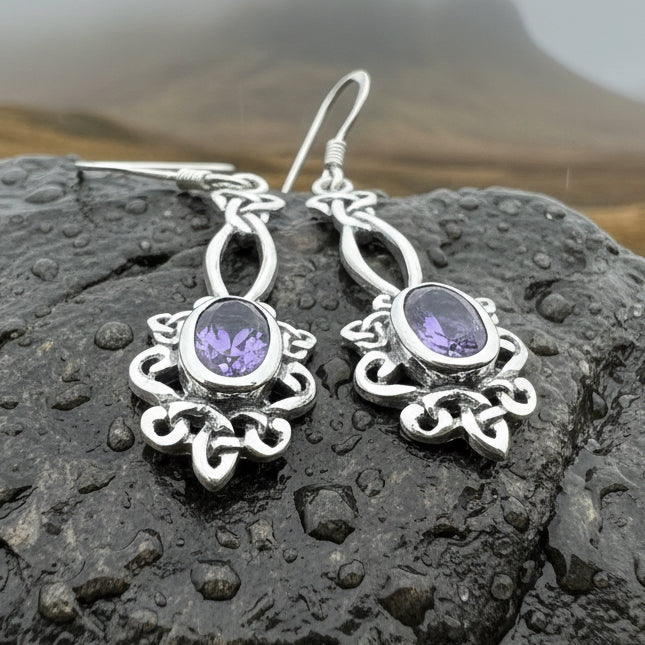 Tiom Amethyst Celtic Knot Earrings | Dangle Earrings | Wiccan Center