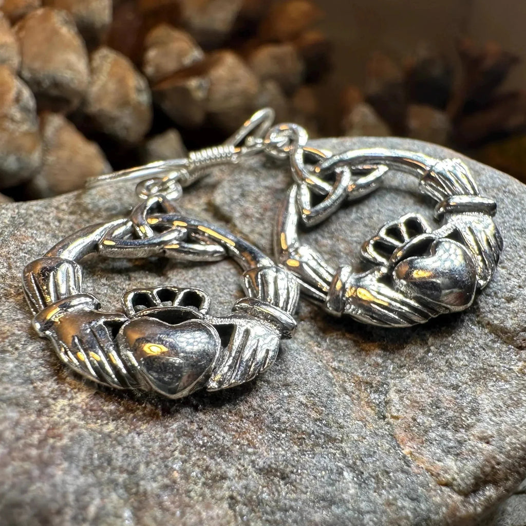 Claddagh Trinity Knot Earrings in Sterling Silver | Dangle Earrings | Wiccan Center