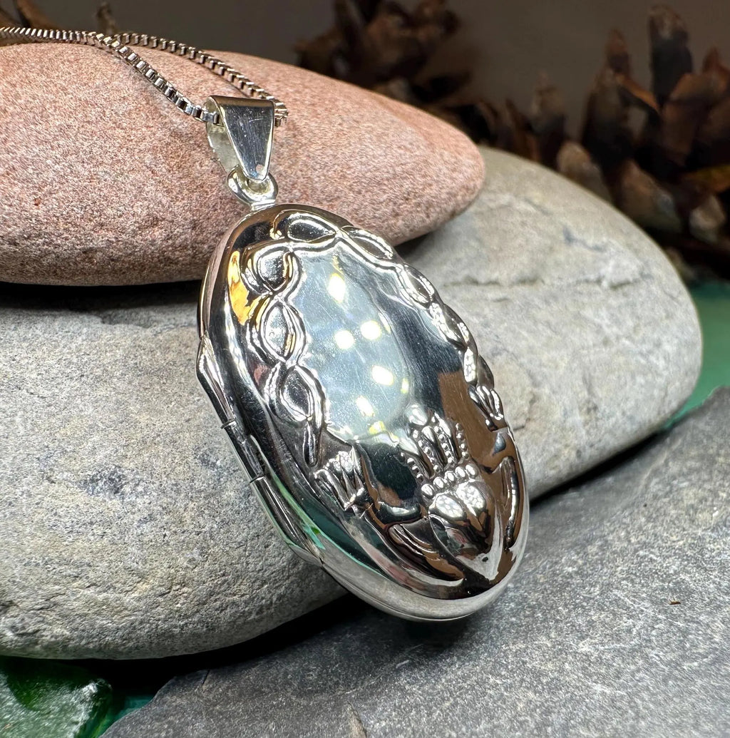 Oval Claddagh Locket Necklace in Sterling Silver | Locket | Wiccan Center