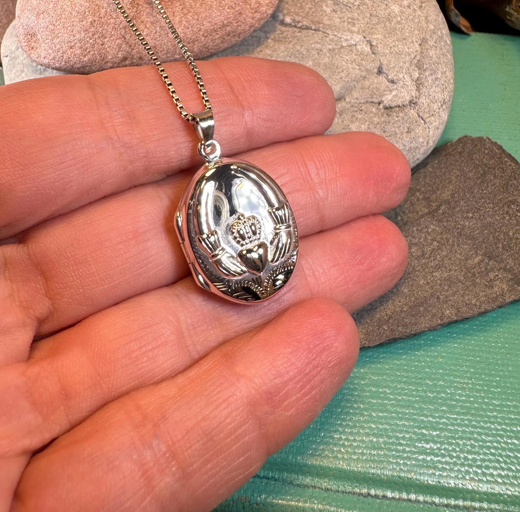 Irish Claddagh Locket Necklace in Sterling Silver | Locket | Wiccan Center