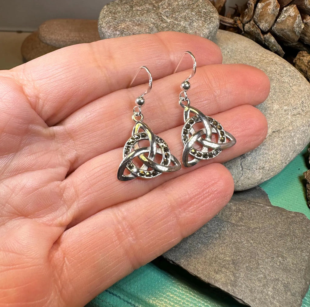 Triquetra Marcasite Earrings in Sterling Silver | Dangle Earrings | Wiccan Center