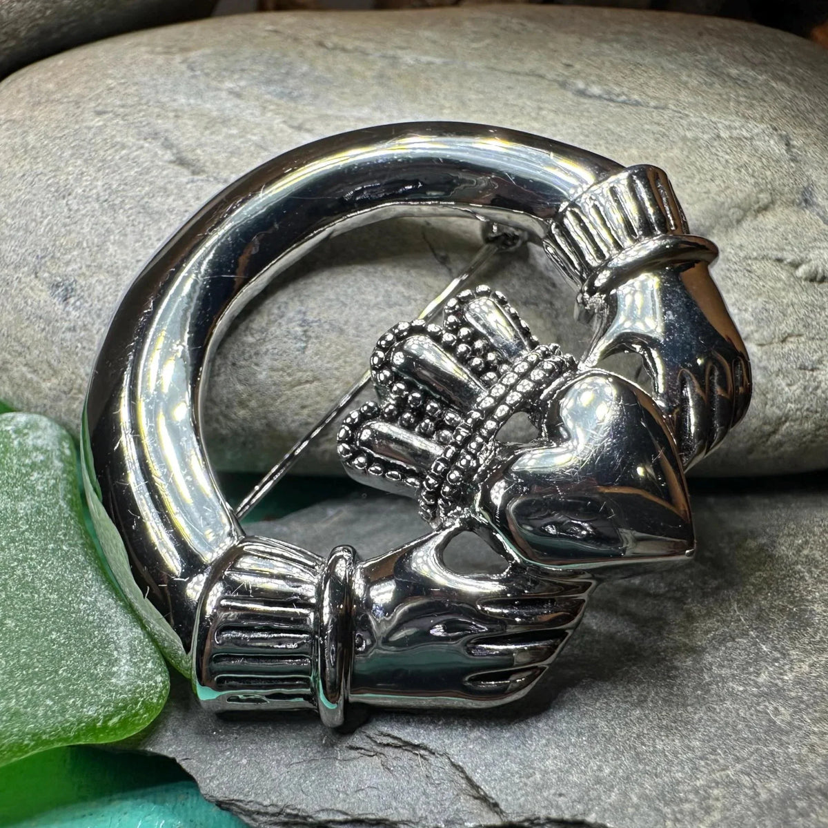 Emblem Pewter Irish Claddagh Brooch | Brooch | Wiccan Center