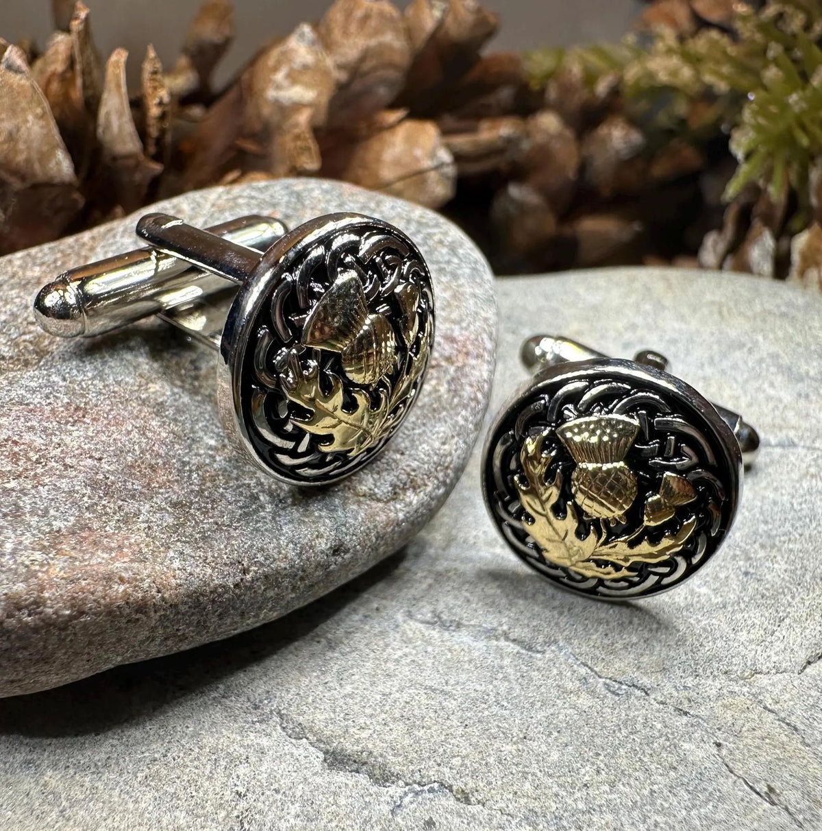 Golden Scottish Thistle Cufflinks - Handmade in Scotland