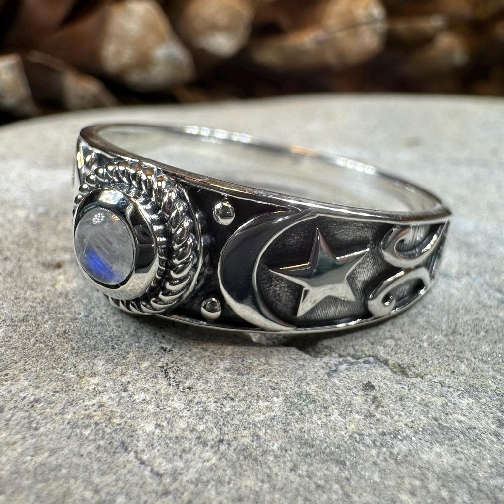 Locasta Crescent Moon & Stars Ring in Sterling Silver | ring | Wiccan Center