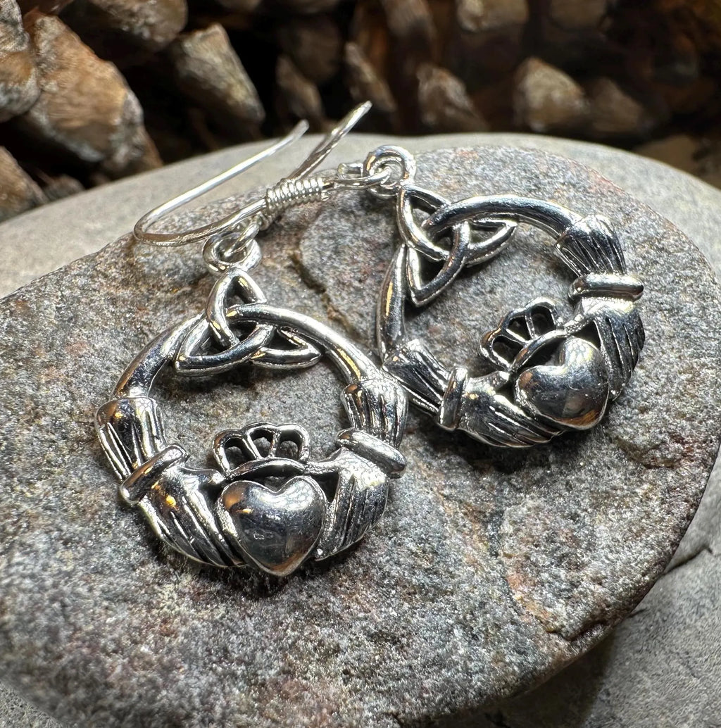 Claddagh Trinity Knot Earrings in Sterling Silver | Dangle Earrings | Wiccan Center