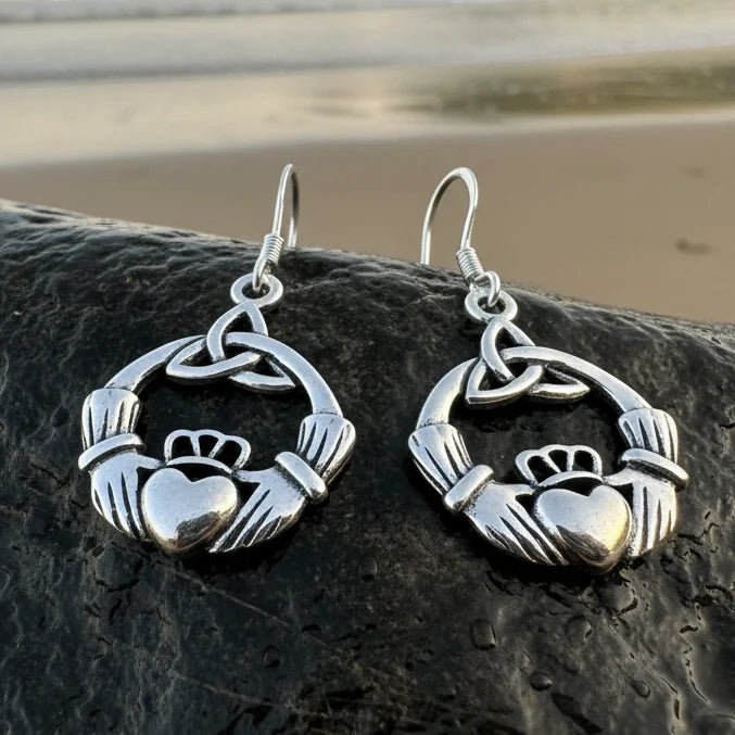 Claddagh Trinity Knot Earrings in Sterling Silver | Dangle Earrings | Wiccan Center