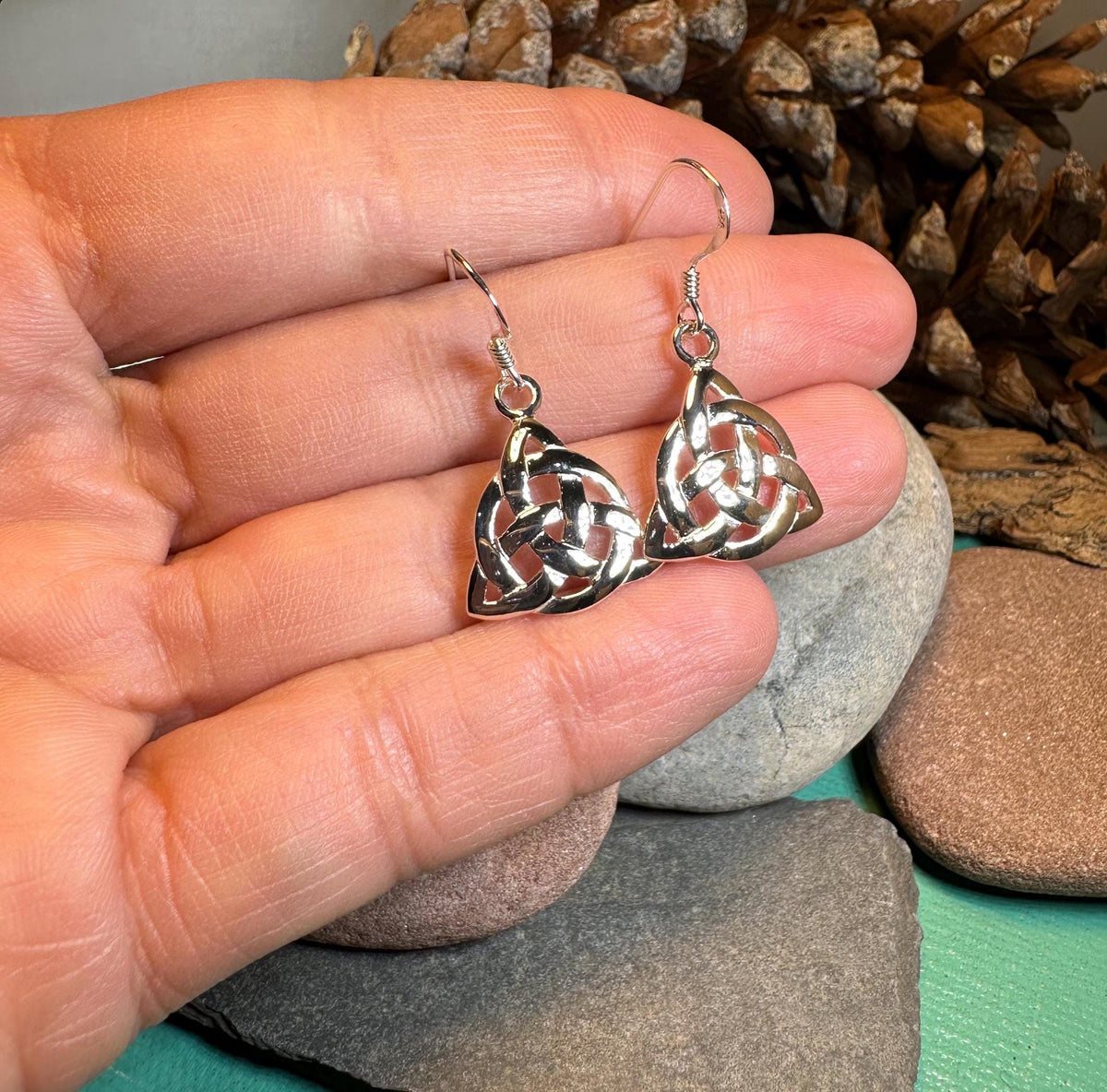 Lyric Celtic Triquetra Earrings in Sterling Silver | Dangle Earrings | Wiccan Center