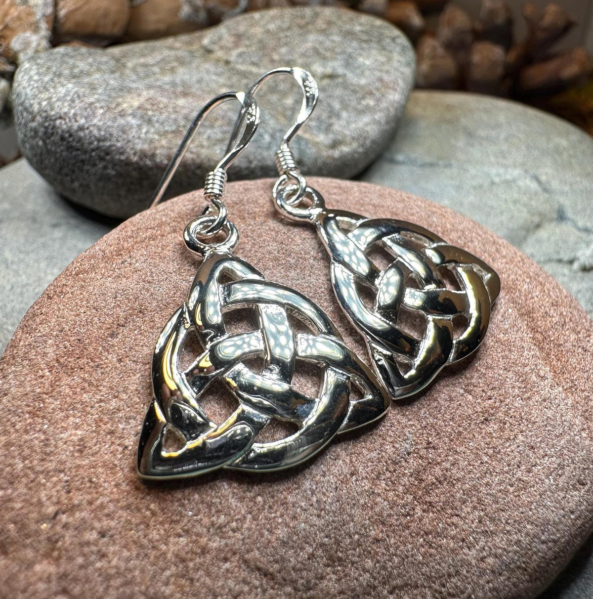 Lyric Celtic Triquetra Earrings in Sterling Silver | Dangle Earrings | Wiccan Center