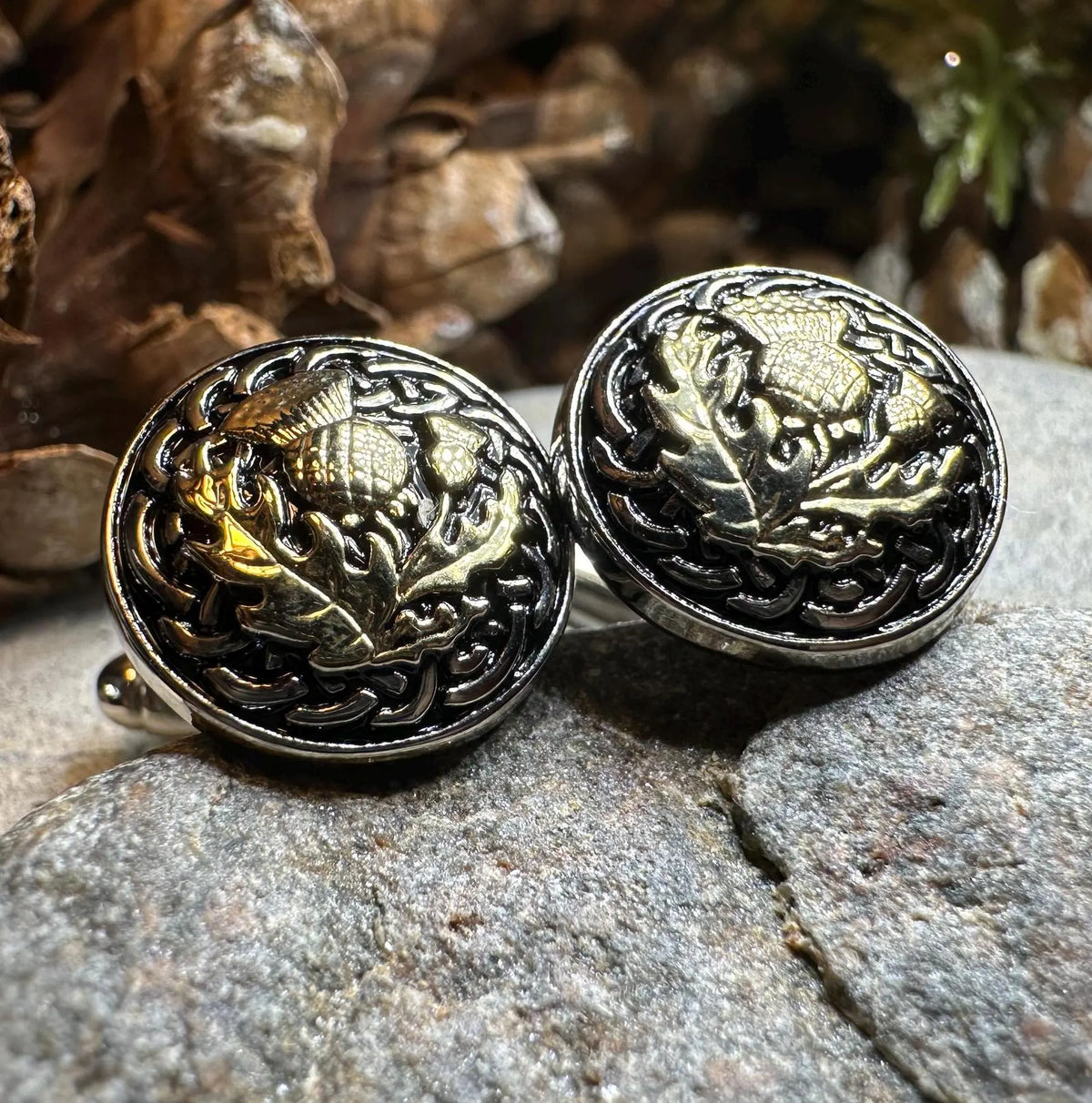 Golden Scottish Thistle Cufflinks - Handmade in Scotland