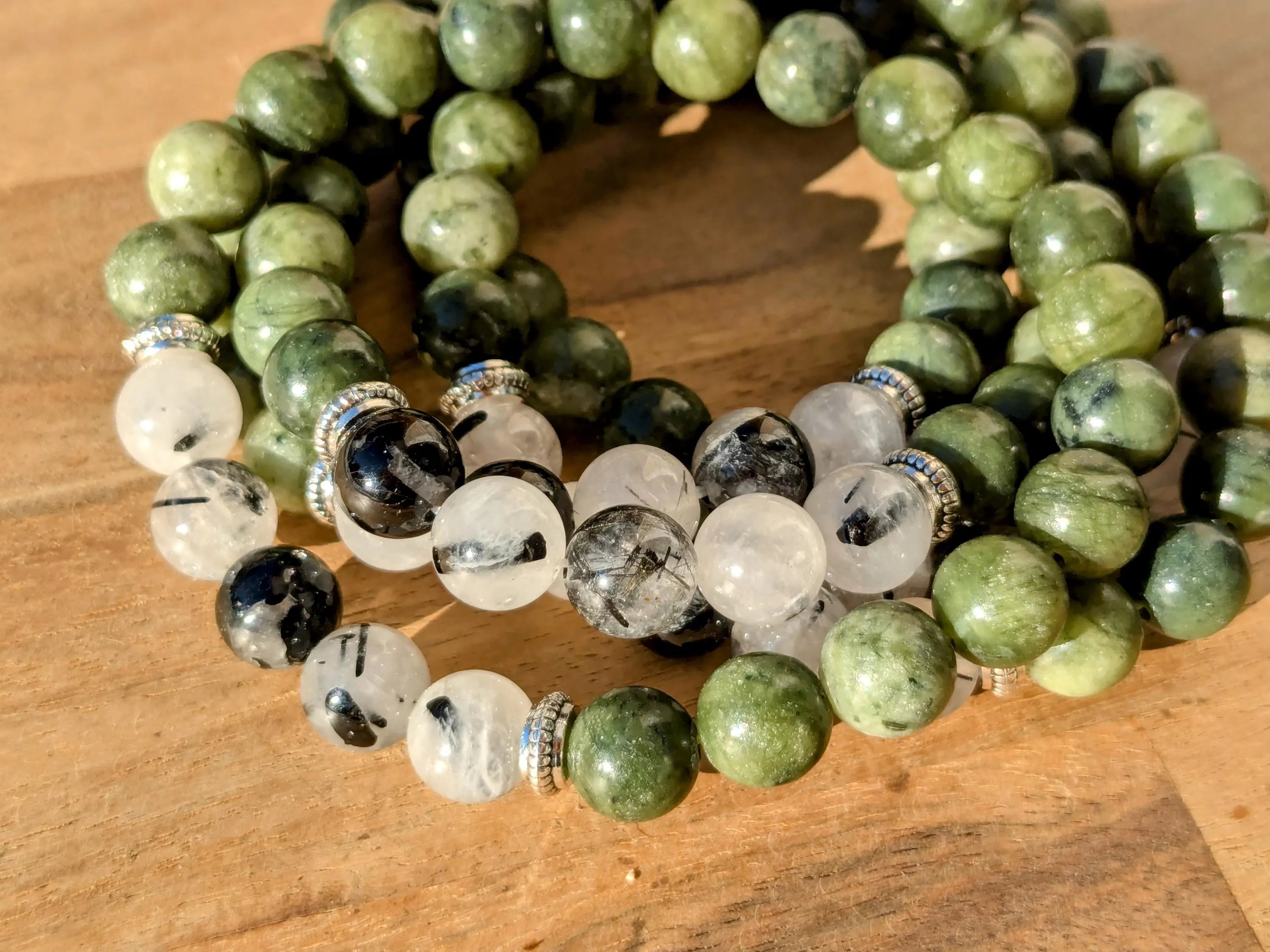 Serpentine & Tourmilated Quartz Stretch Bracelets | | Wiccan Center
