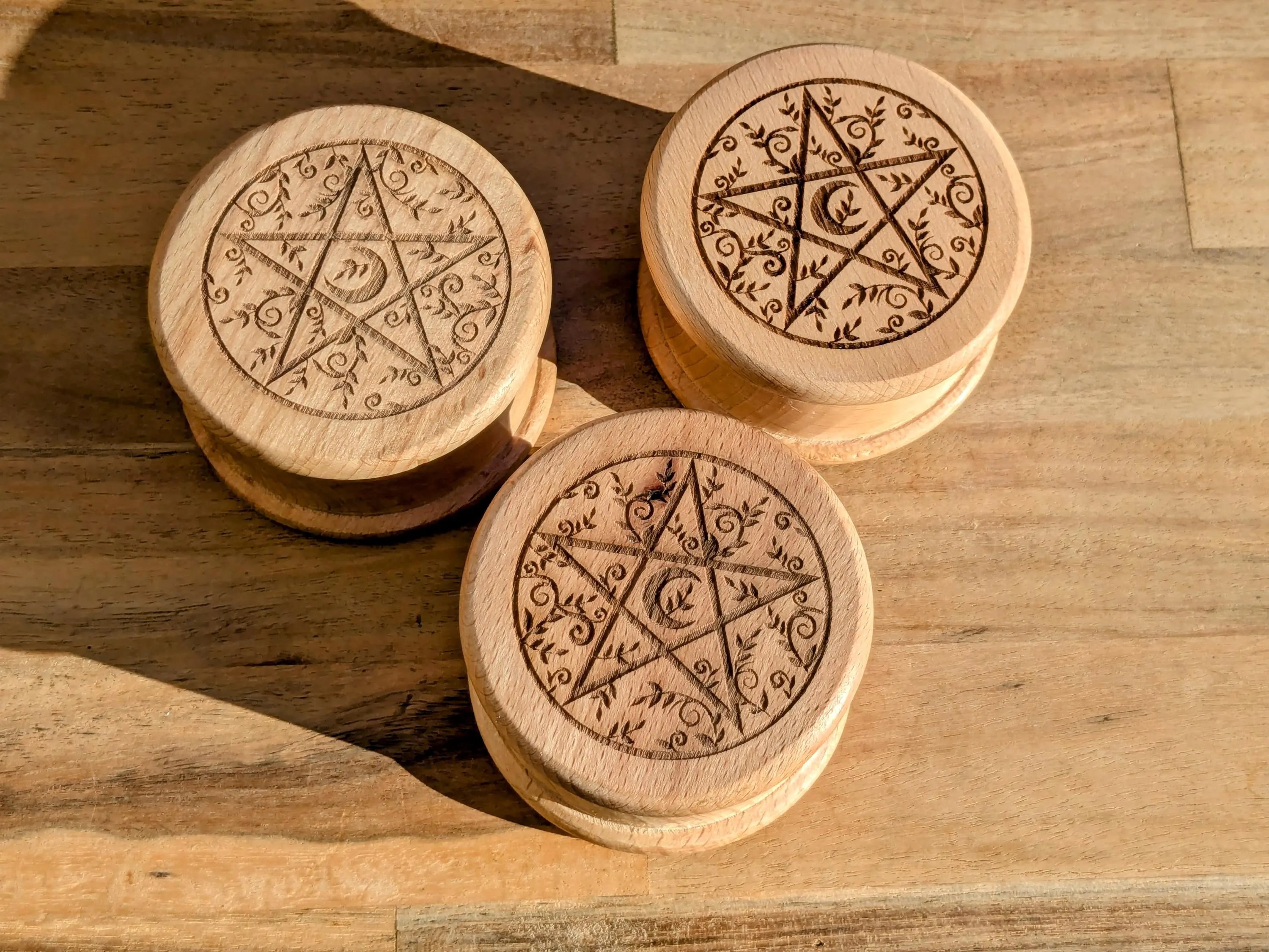 Wooden Herb Grinder with Pentacle Engraving | | Wiccan Center