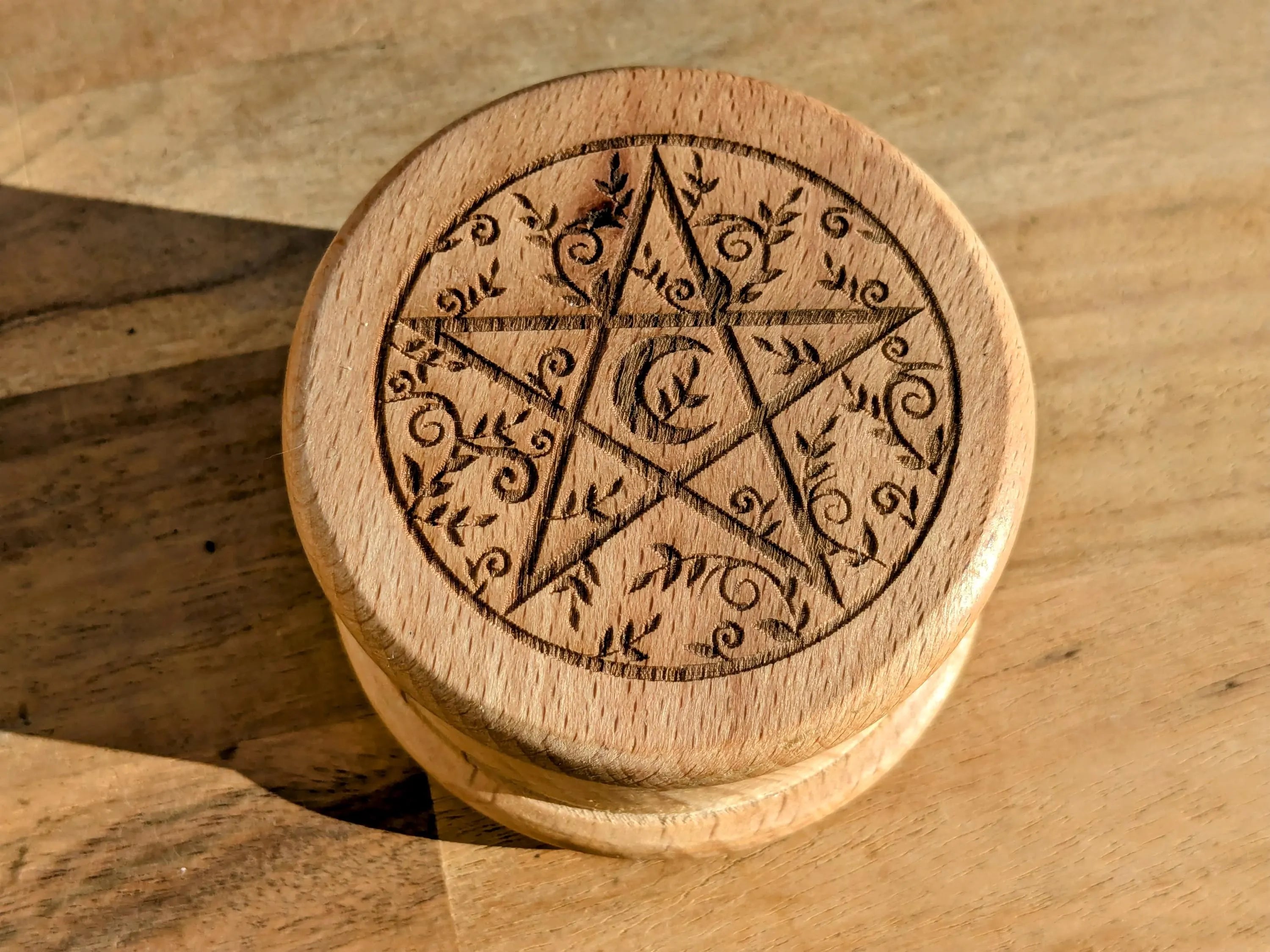 Wooden Herb Grinder with Pentacle Engraving | | Wiccan Center