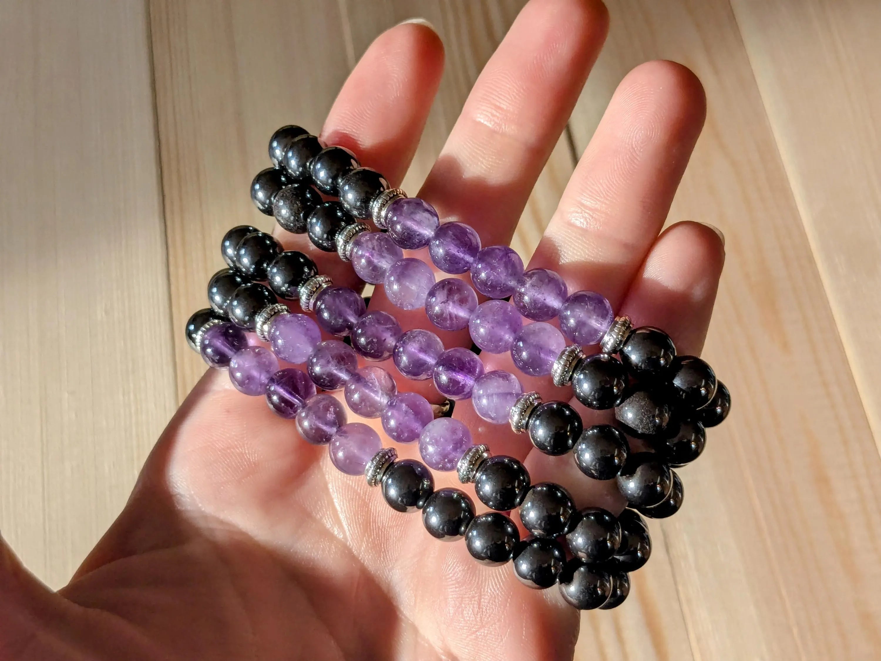 Amethyst & Hematite Stretch Bracelets | | Wiccan Center