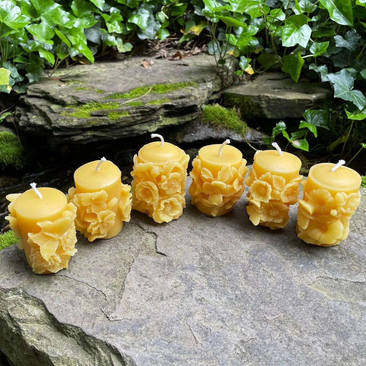 Flower Butterfly Set of 6 Beeswax Candles | Pillar Candles | Wiccan Center
