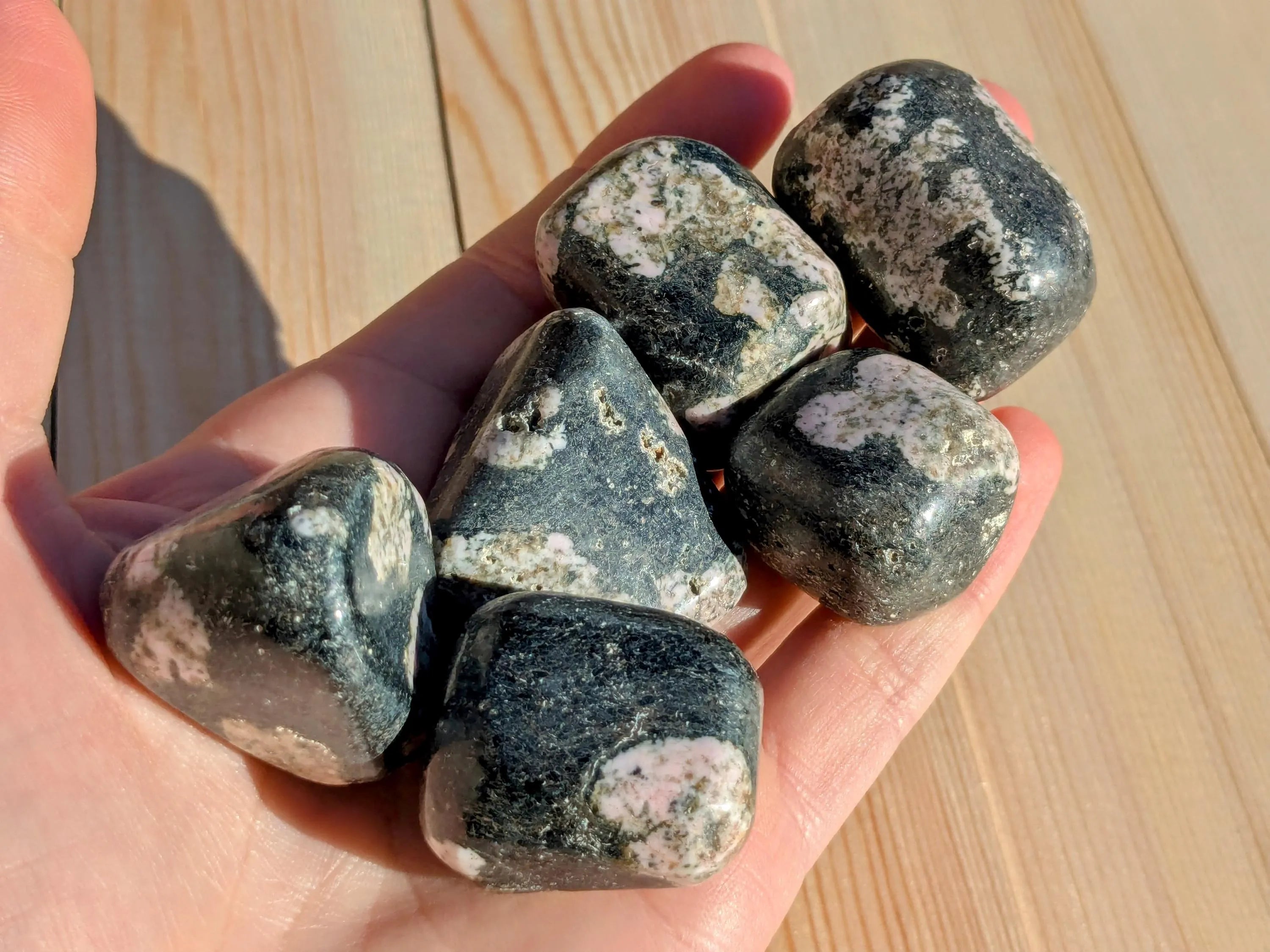 Black Jade with Pink Thulite Tumbled Stones | | Wiccan Center