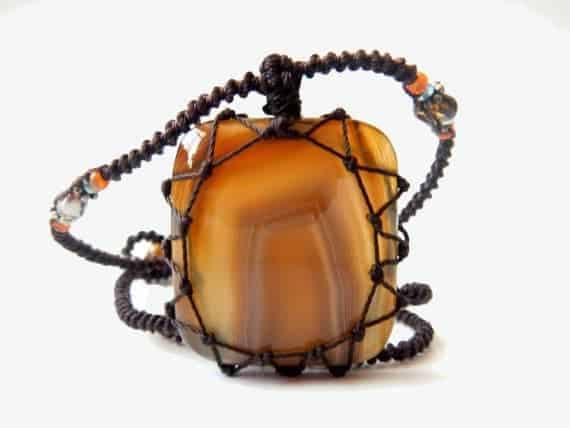 square Agate macrame Necklace – Your Stone For Protection – Bohemian healing crystal- chalcedony | | Wiccan Center