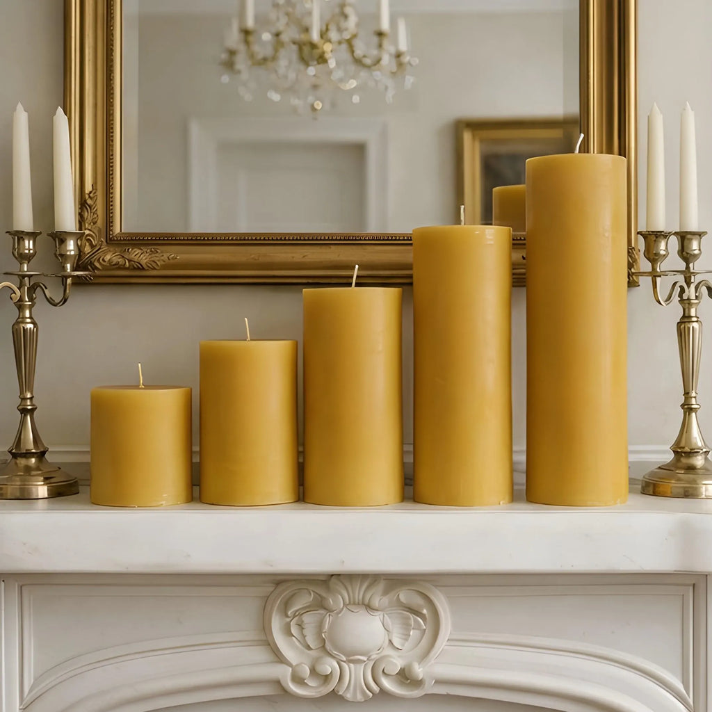 4 Inch Wide Yellow Beeswax Pillar Candles | Candles | Wiccan Center