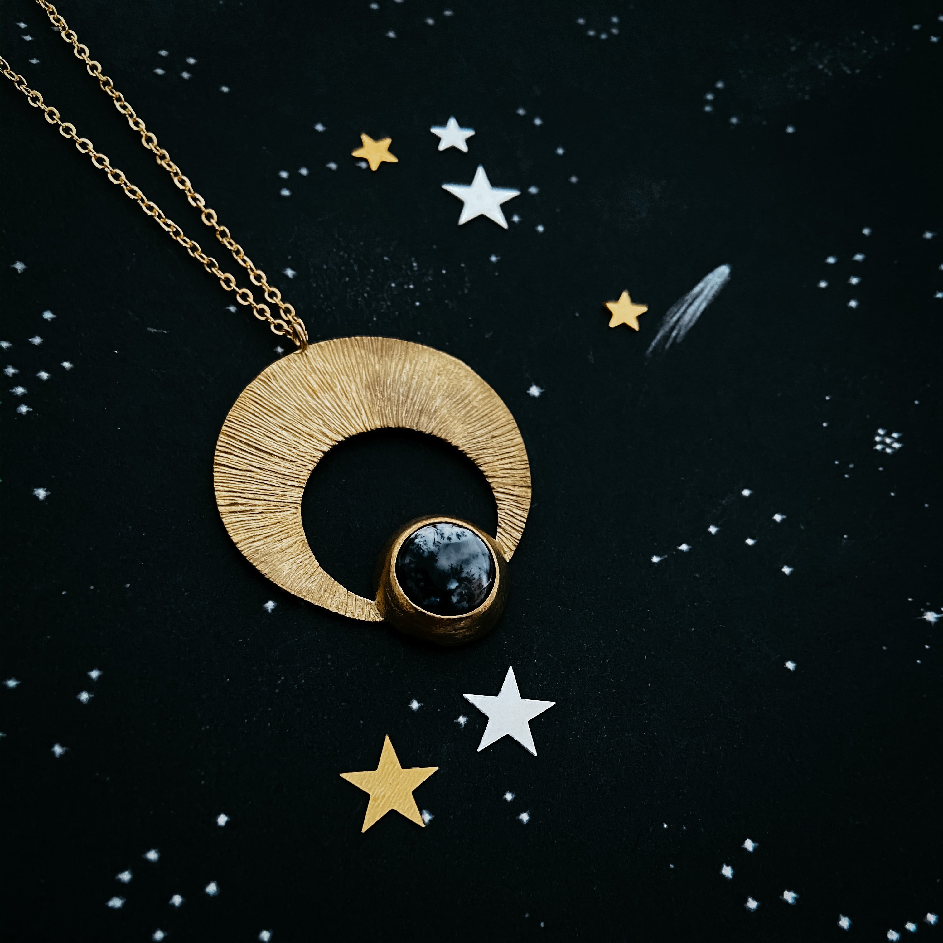 CLEARANCE Crescent Moon Pendant with Dendritic Agate | Necklace | Wiccan Center