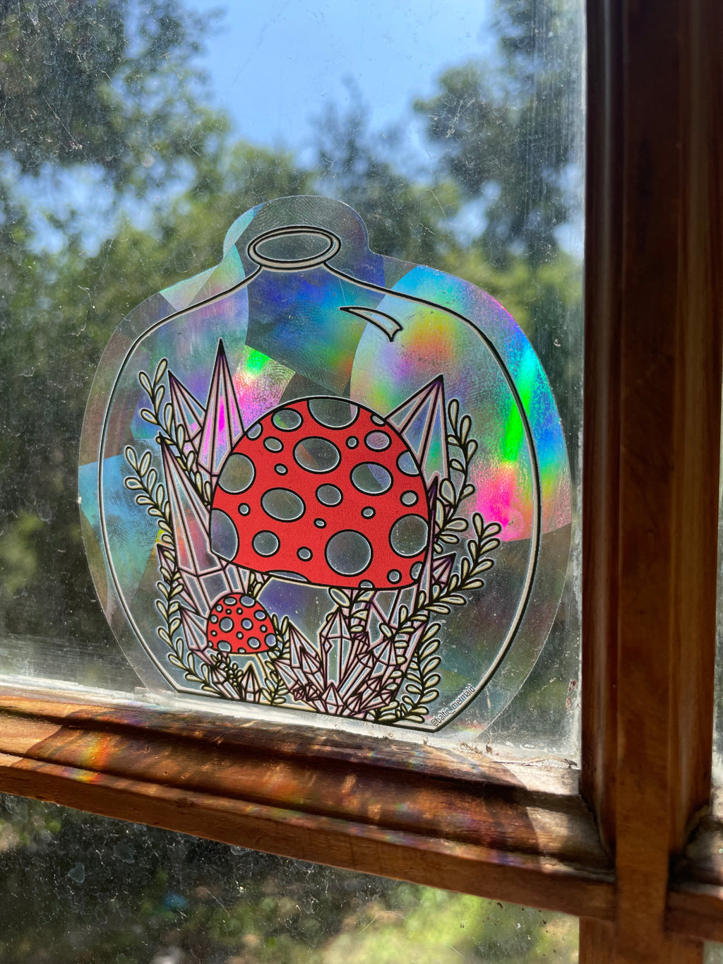 Mushrooms in Jar Rainbow Prism Window Decal