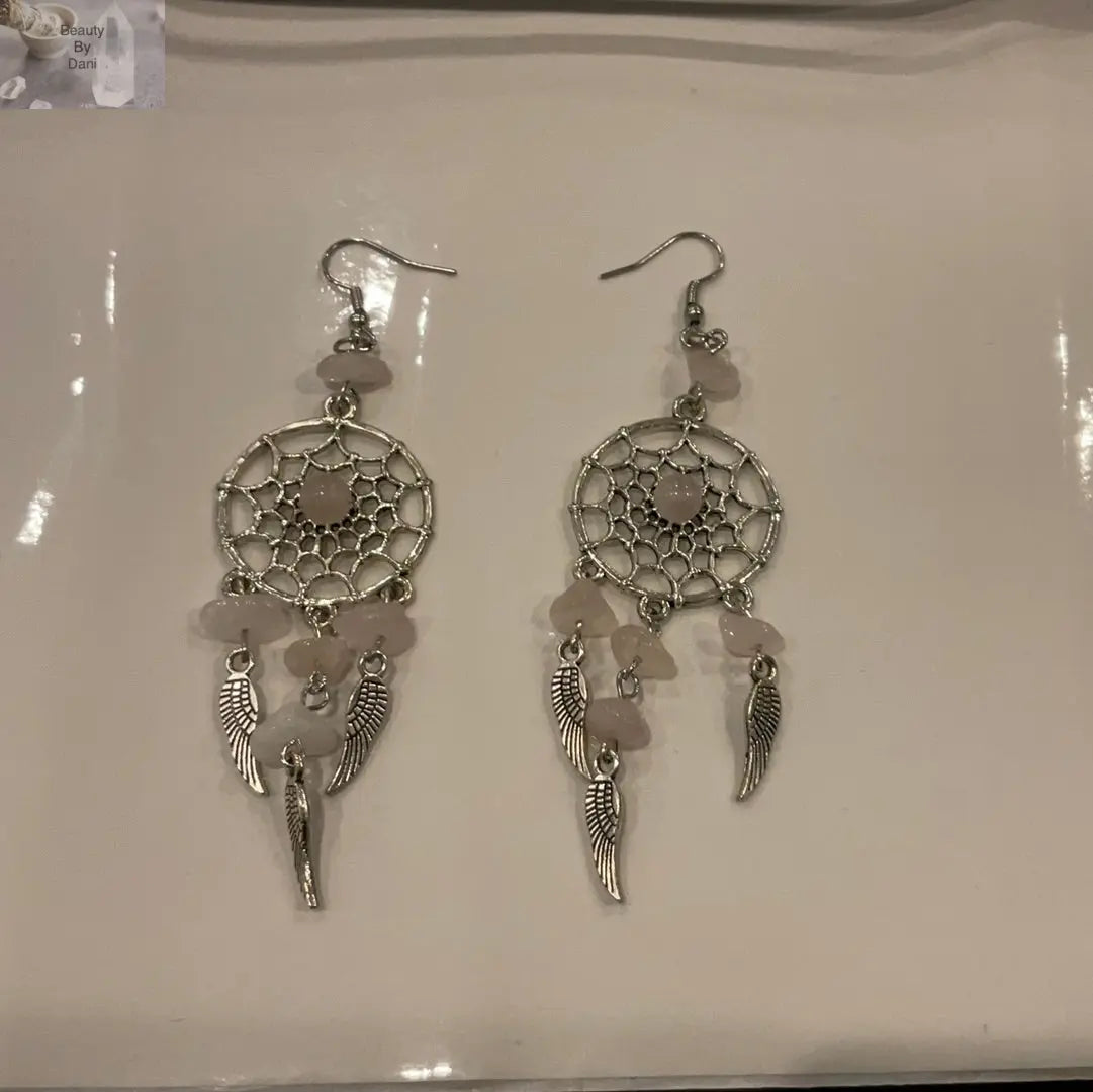 Rose Quartz Dreamcatcher Earrings