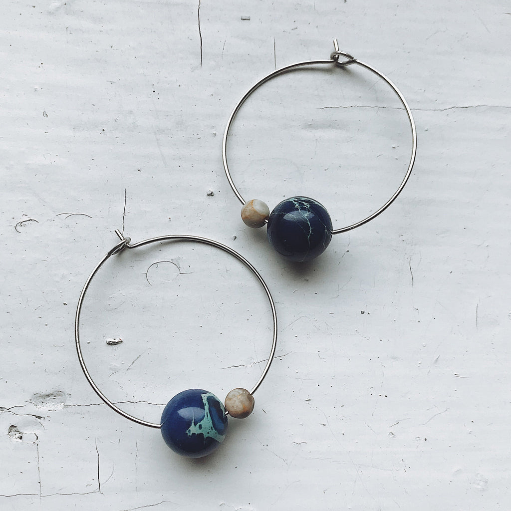 Earth and Moon Jasper Bead Hoop Earrings | Earrings | Wiccan Center