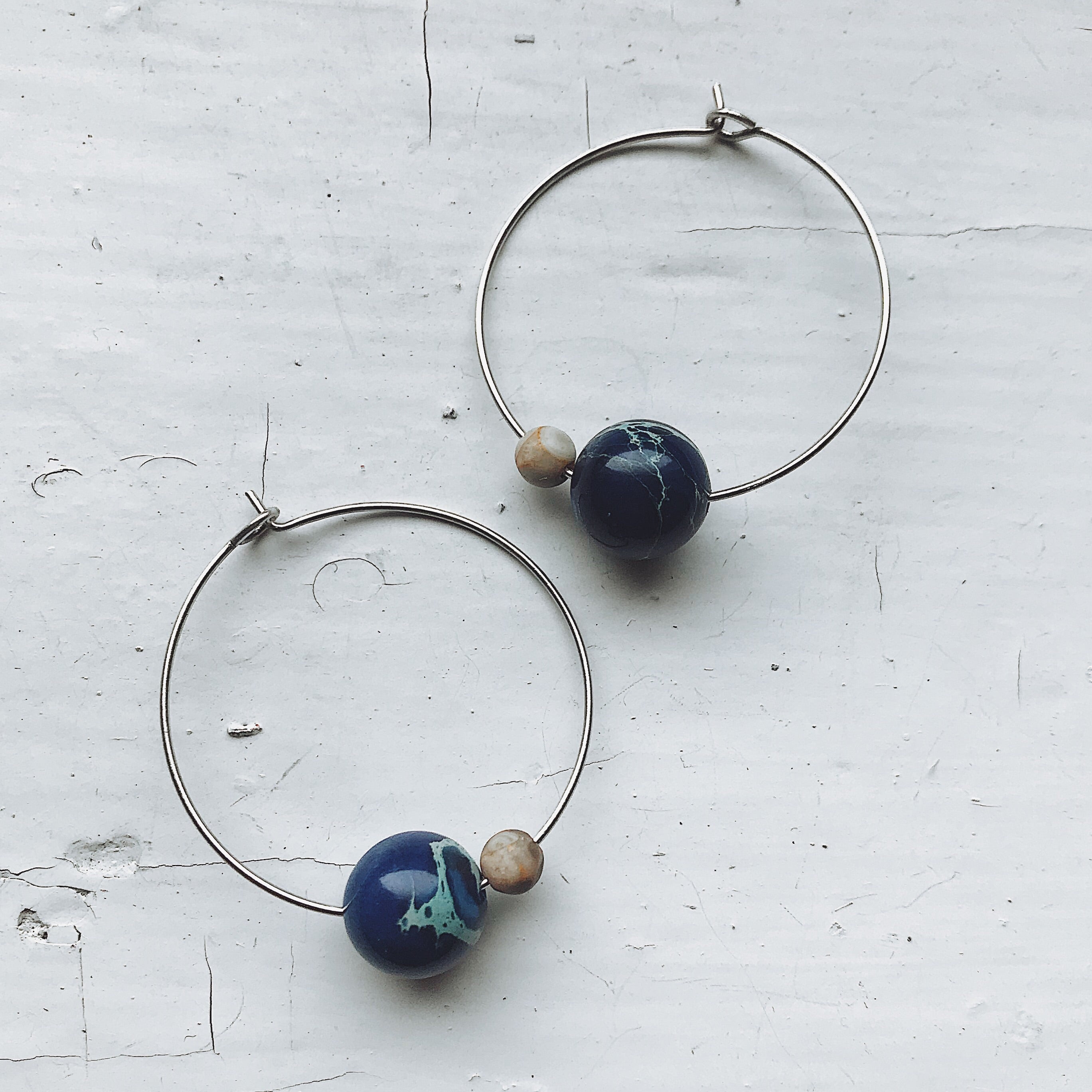 Earth and Moon Jasper Bead Hoop Earrings | Earrings | Wiccan Center