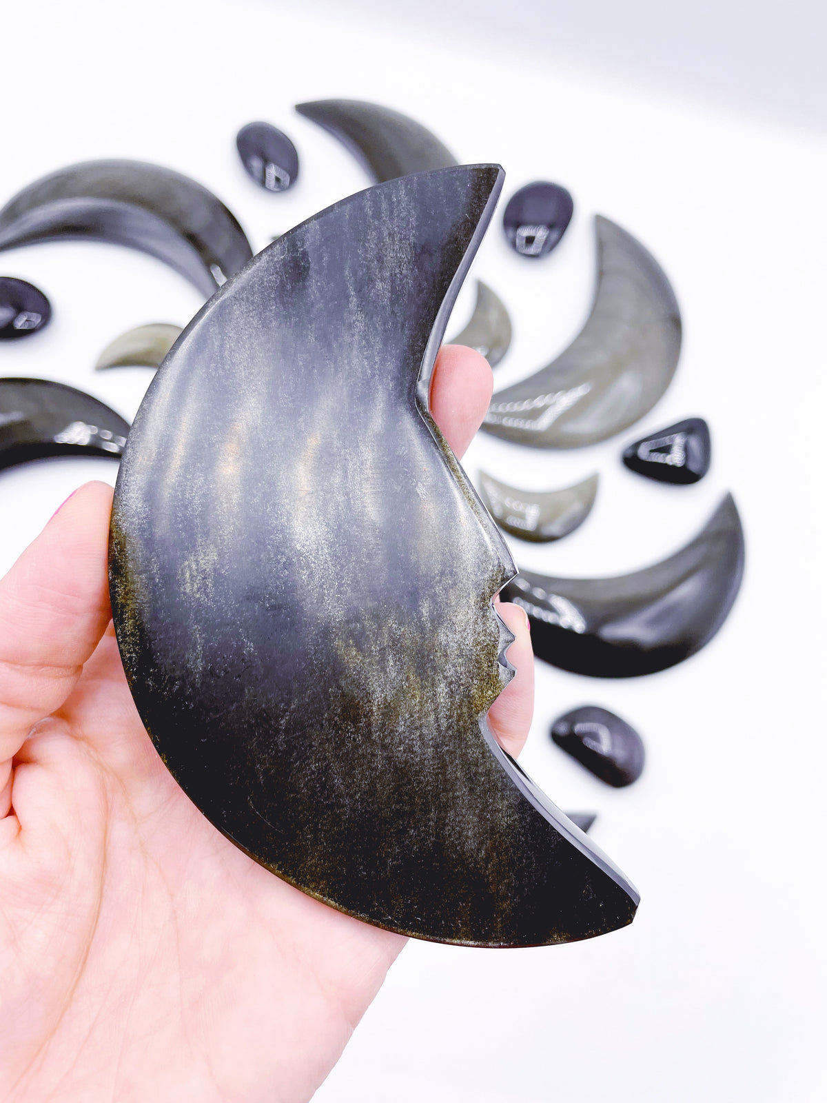 Gold Sheen Obsidian Moon w/ Carved Face