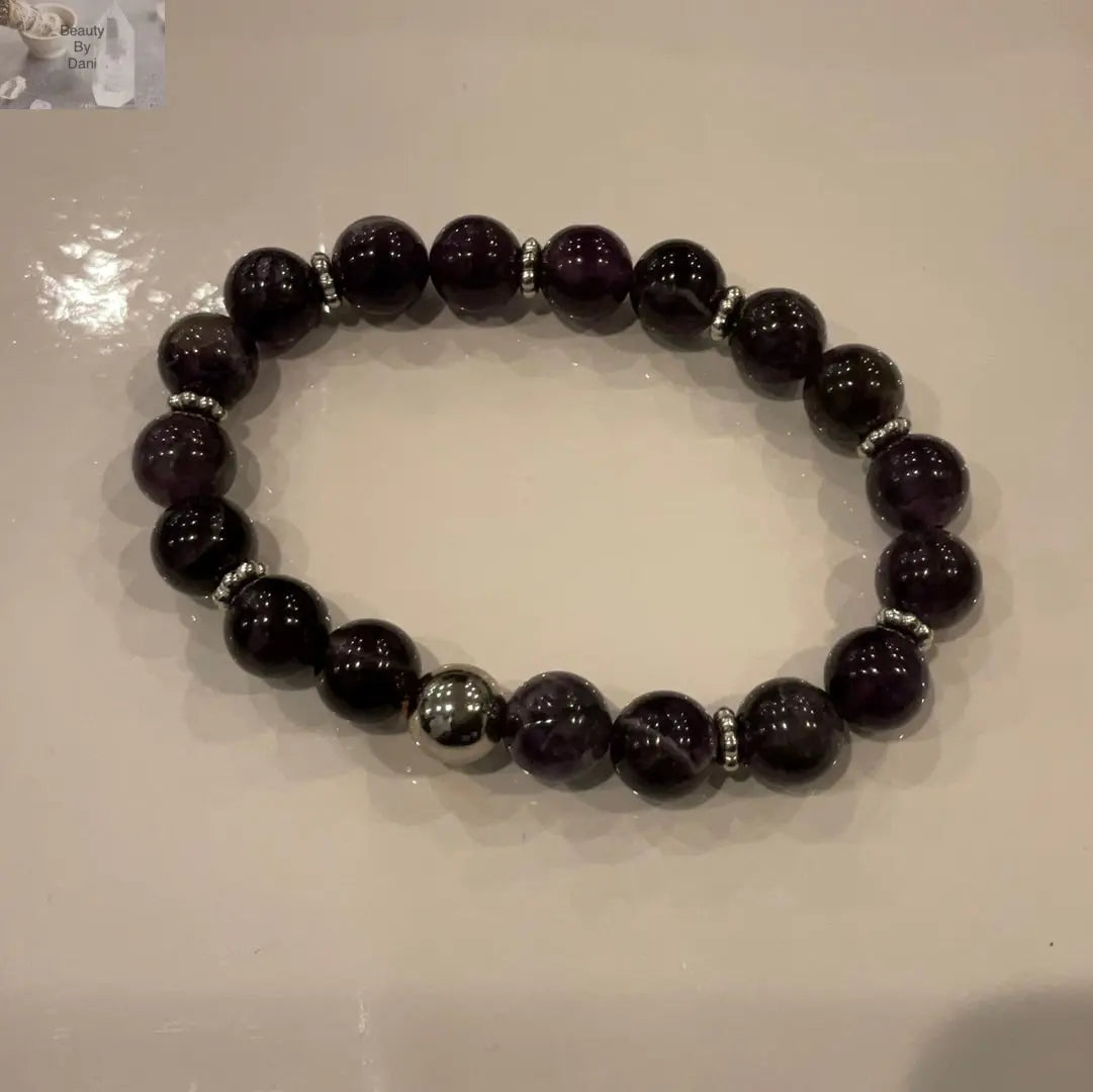 Amethyst Beaded Bracelet with Stainless Steel Spacers