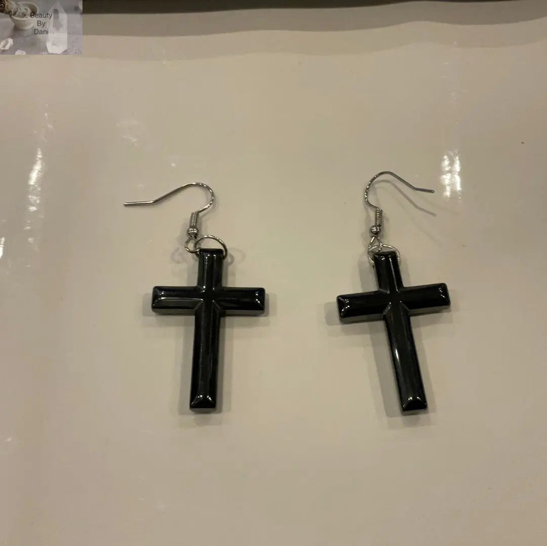 Hematite Cross Earrings - Hypoallergenic & Stylish