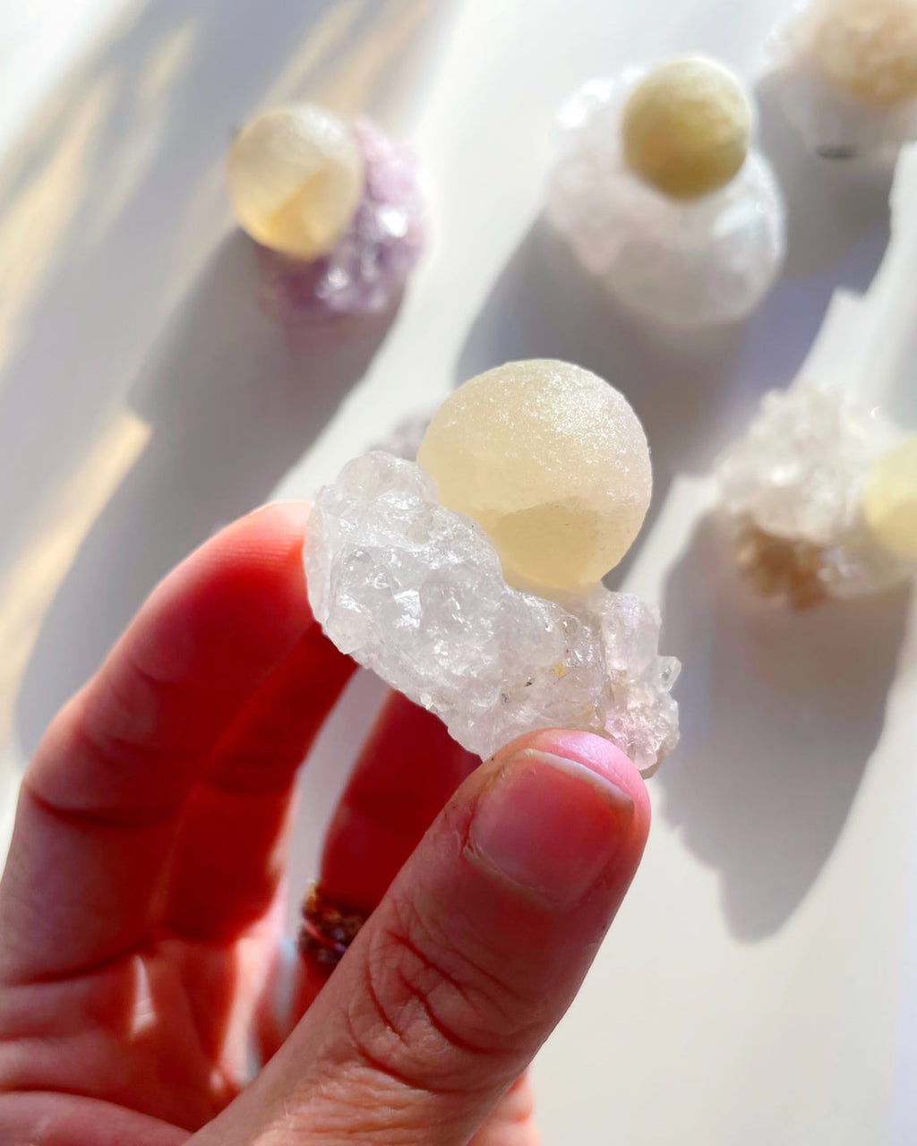 Rare Botryoidal Fluorite on Quartz “Fried Egg”