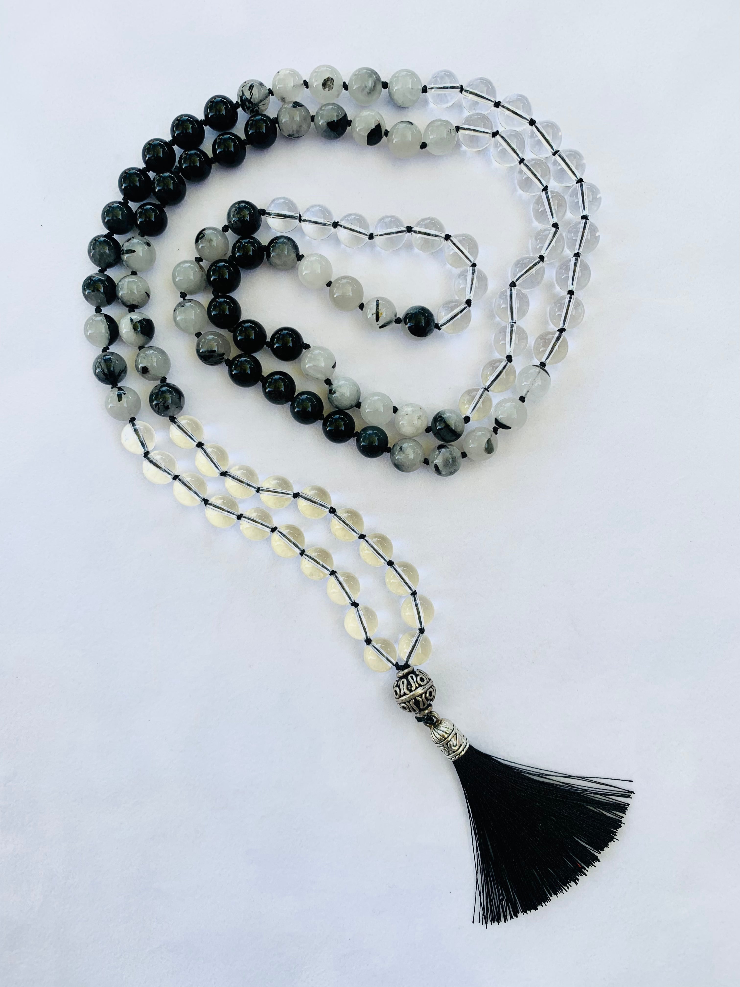 Theia Mala - Clarity - Rainbow Sheen Obsidian, Tourmalated Quartz, Clear Quartz | | Wiccan Center