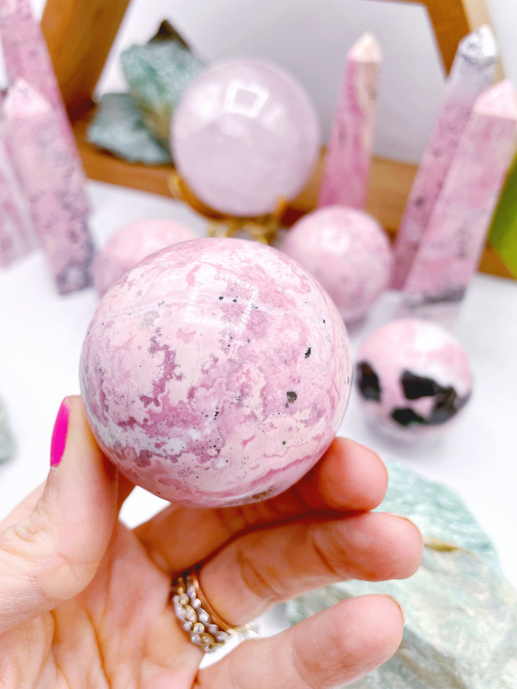 Druzy Rhodonite Sphere