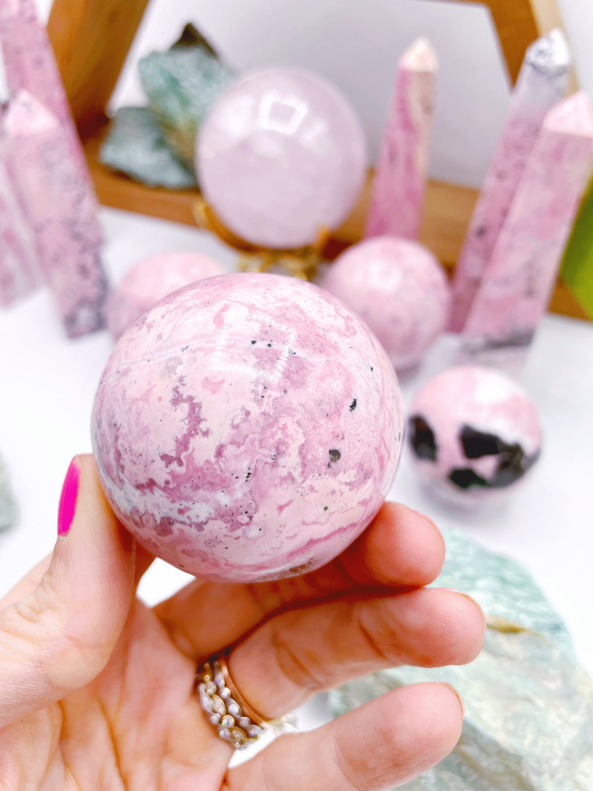 Druzy Rhodonite Sphere