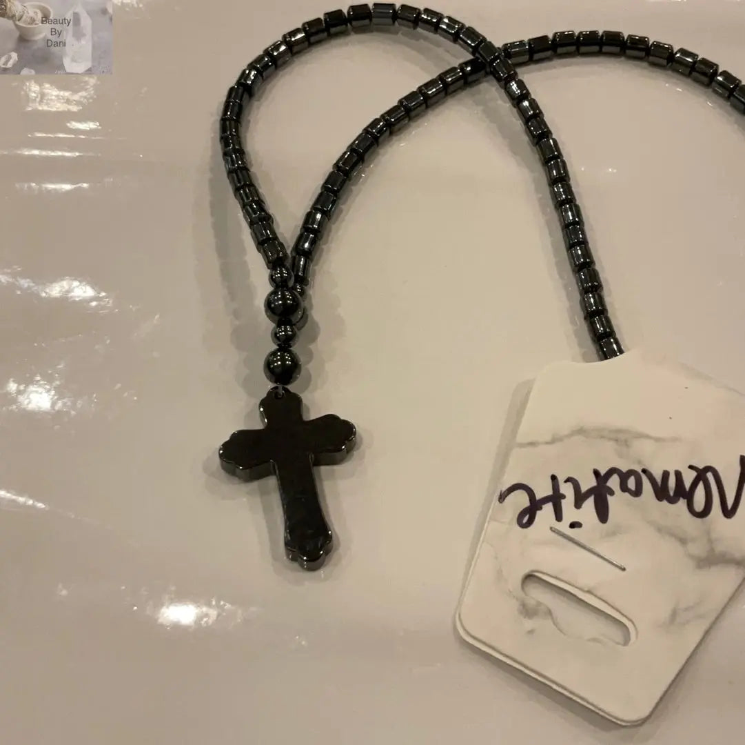 Hematite Cross Necklace - Confidence & Stability