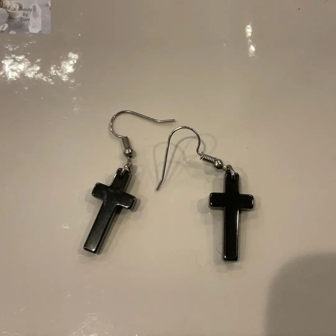 Hematite Cross Earrings - Hypoallergenic and Empowering