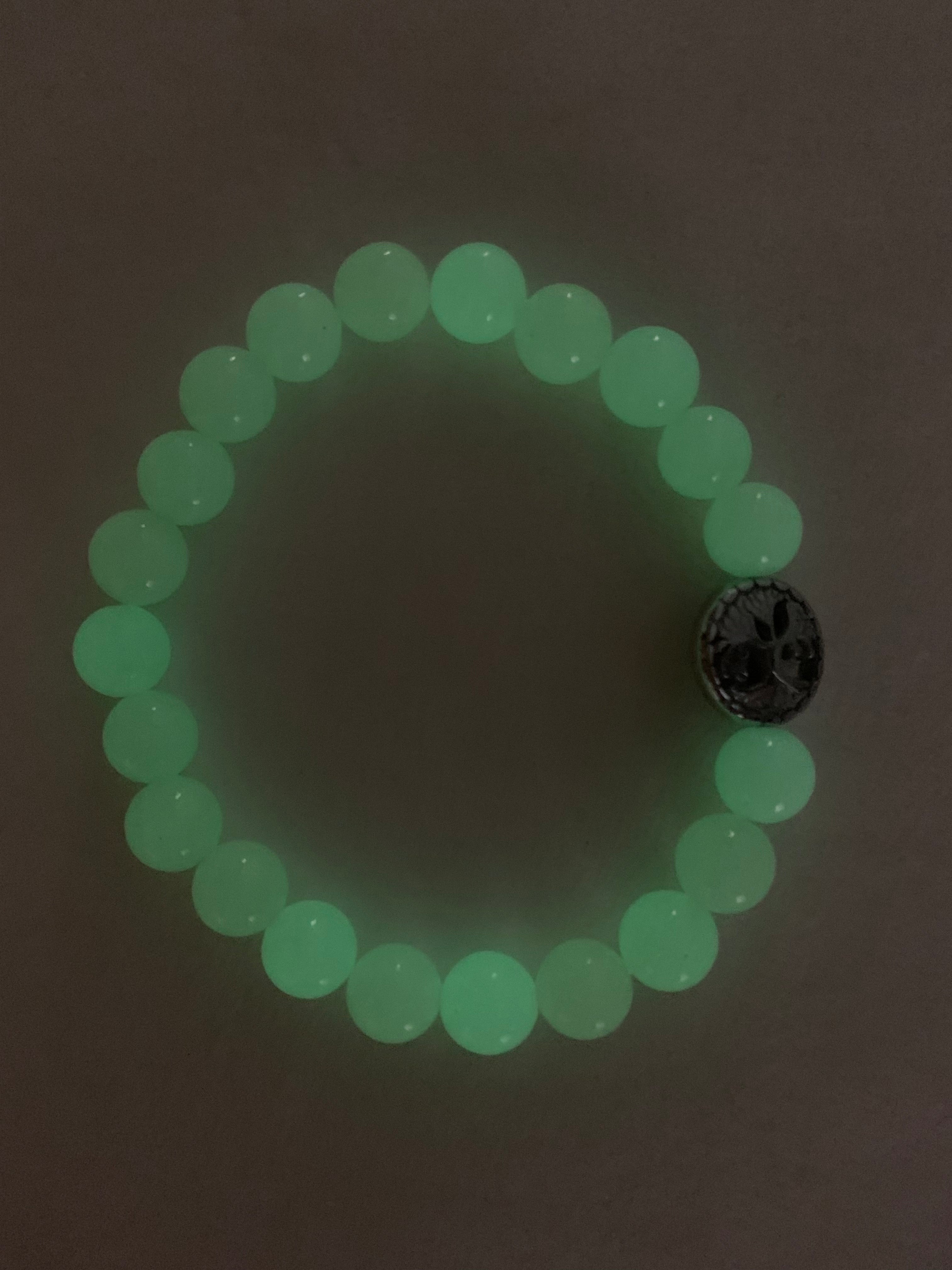 Aragonite Green/Yellow Bracelet 8 mm Round Beads - Naturally Glows in the Dark | Bracelets | Wiccan Center