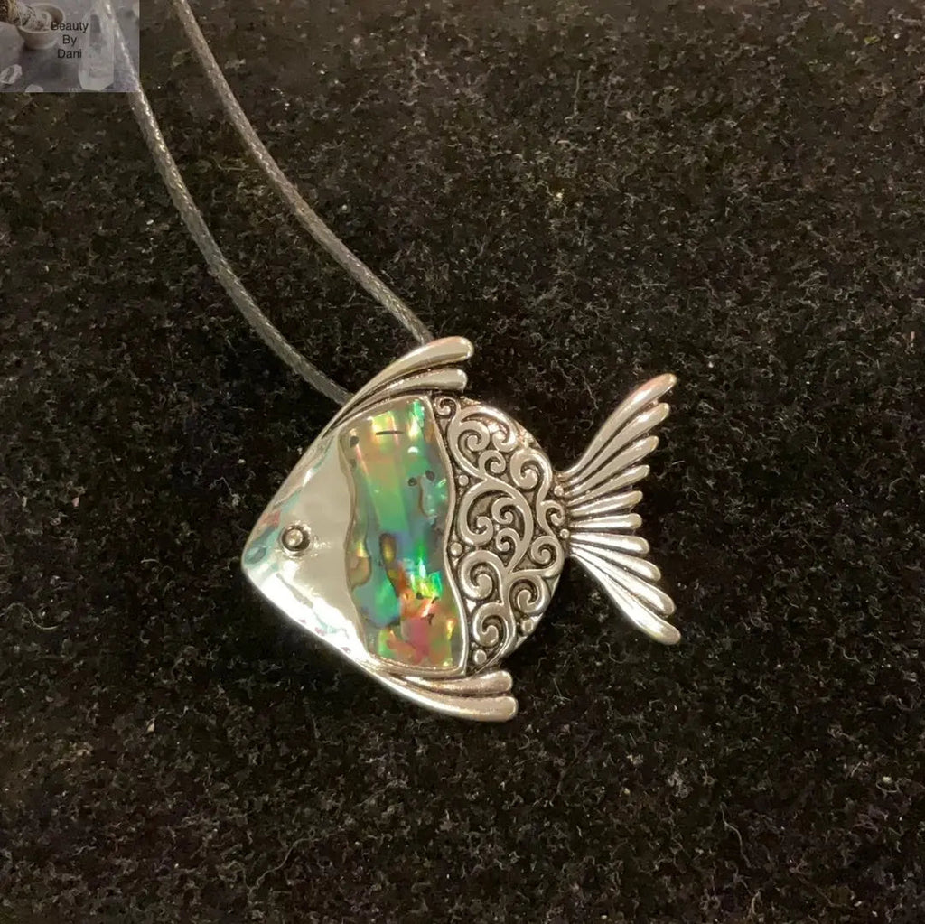 Abalone Fish Necklace with Leather Cord