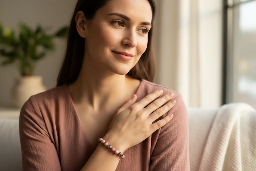 Rhodonite Round Bead Bracelet - Anxiety Calmer | Bracelets | Wiccan Center