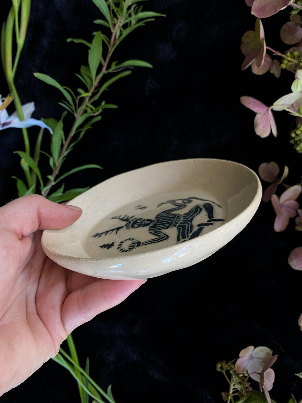 Green Sgraffito Cernnunos Ceramic Offering Plates | Home and Hearth | Wiccan Center