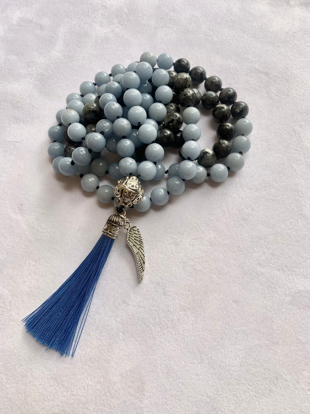 Astarte Mala - Talking to Angels - Angelite and Black Labradorite | | Wiccan Center