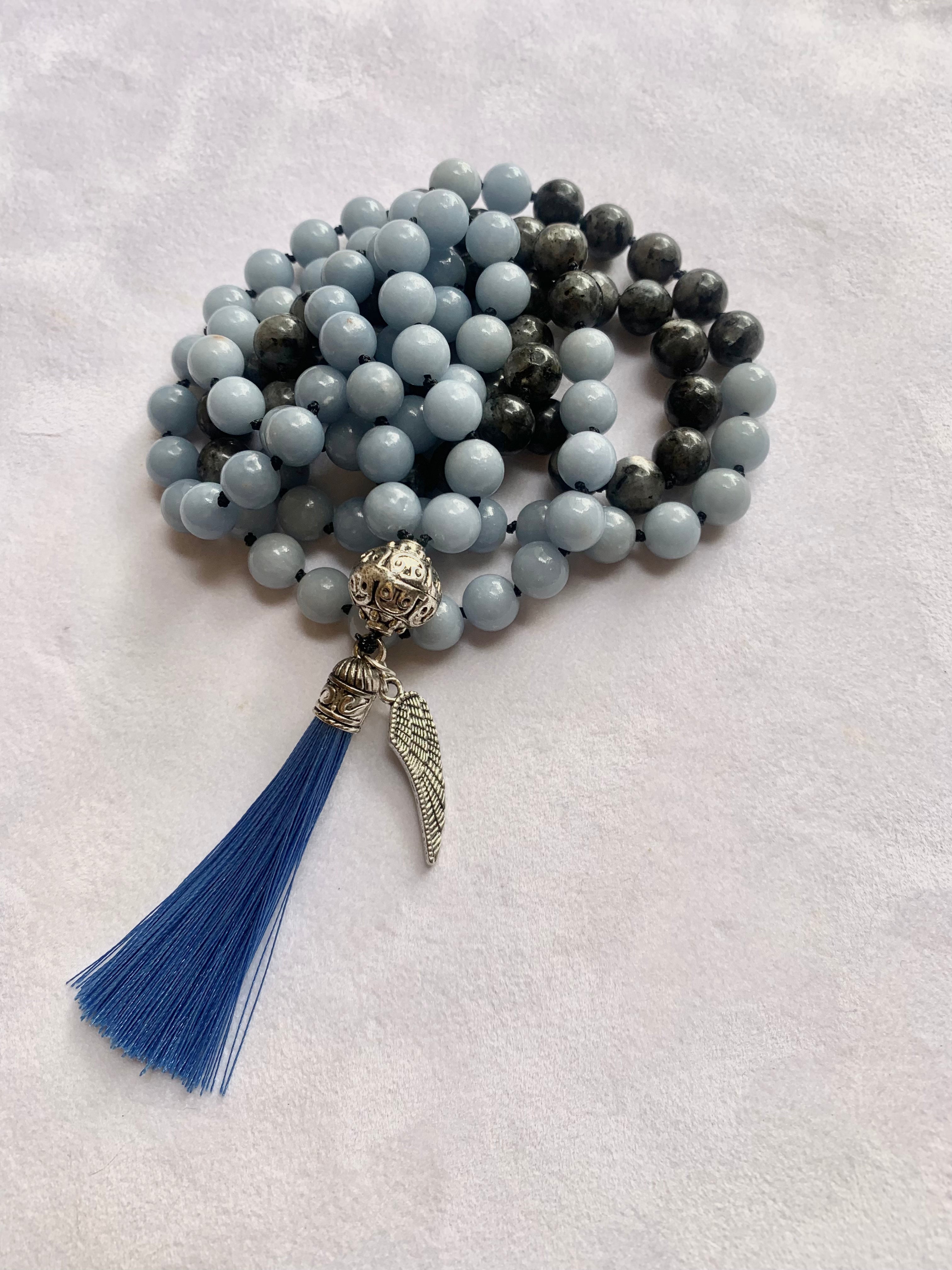 Astarte Mala - Talking to Angels - Angelite and Black Labradorite | | Wiccan Center