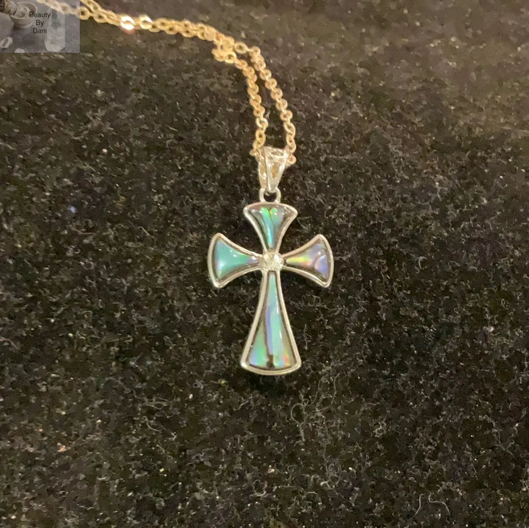 Stainless Steel Abalone Cross Necklace