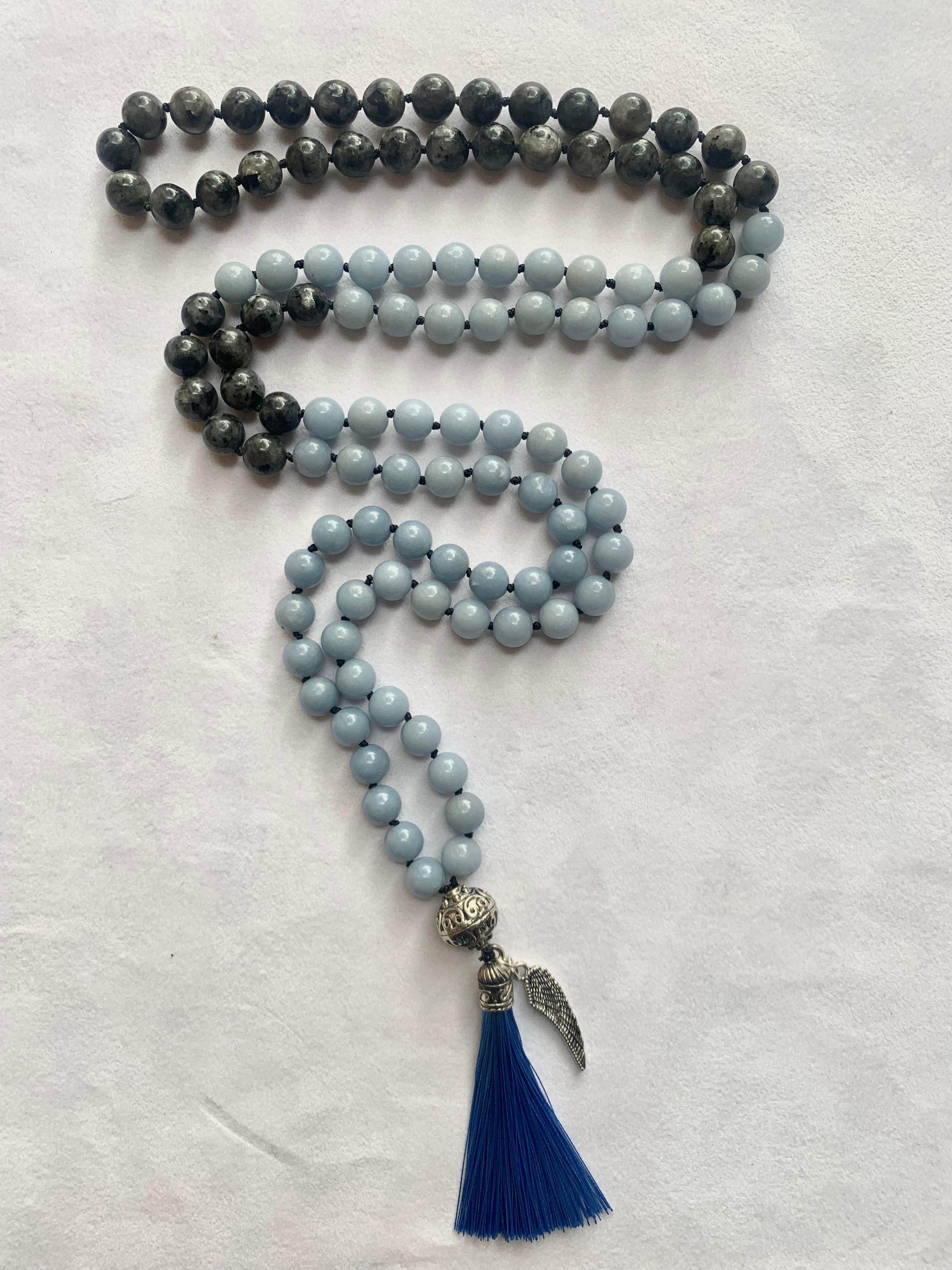 Astarte Mala - Talking to Angels - Angelite and Black Labradorite | | Wiccan Center