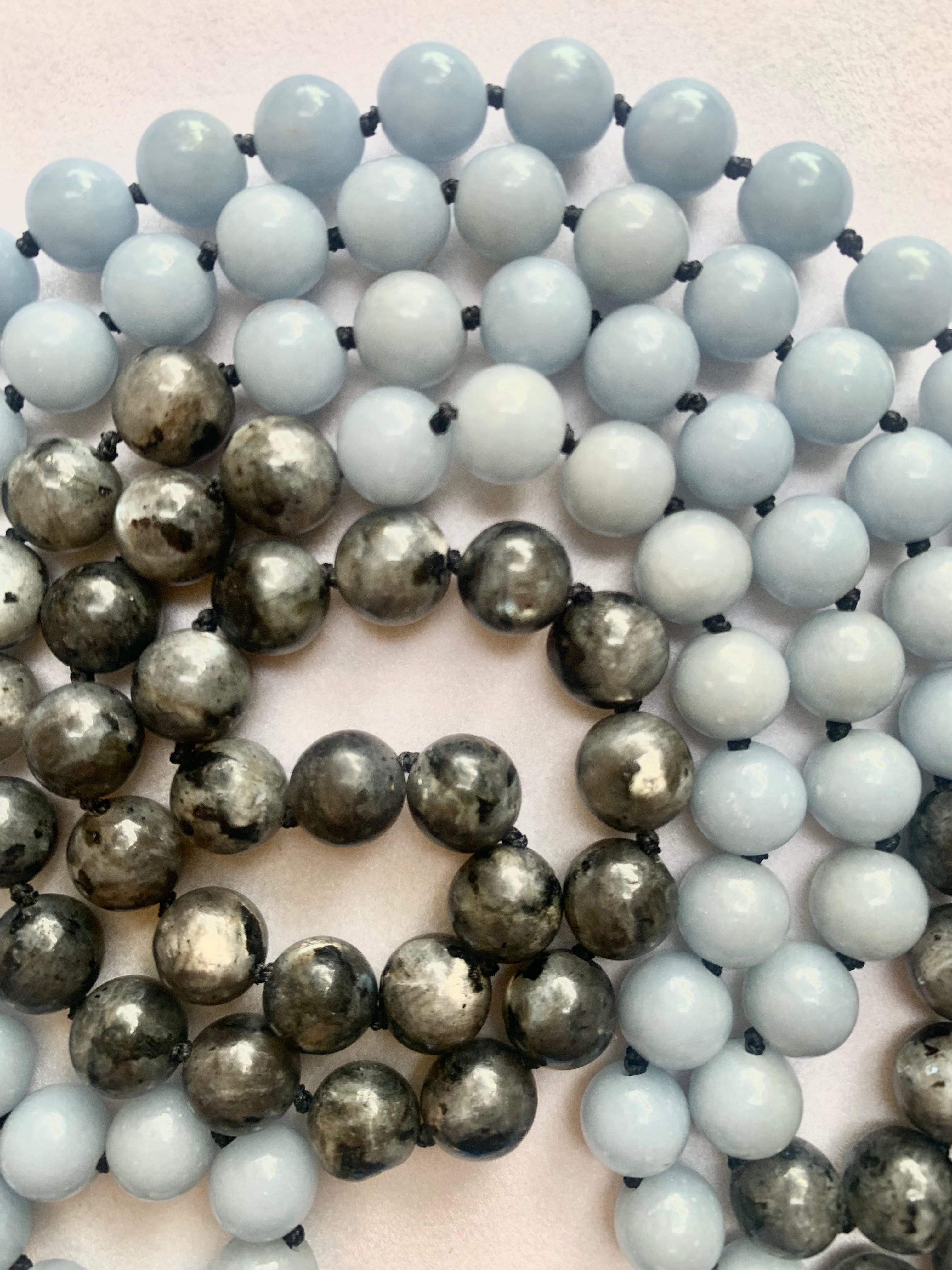 Astarte Mala - Talking to Angels - Angelite and Black Labradorite | | Wiccan Center