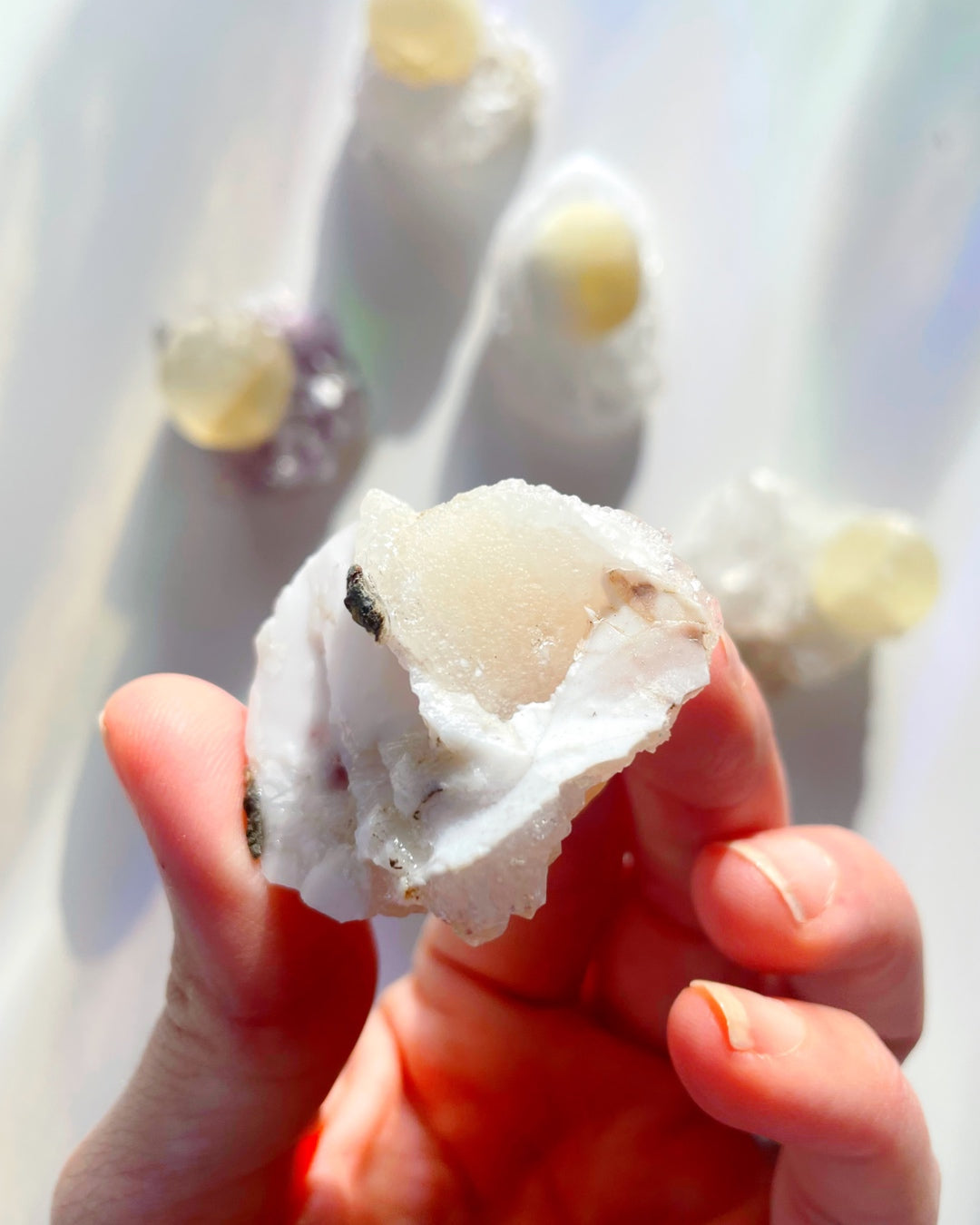 Rare Botryoidal Fluorite on Quartz “Fried Egg”