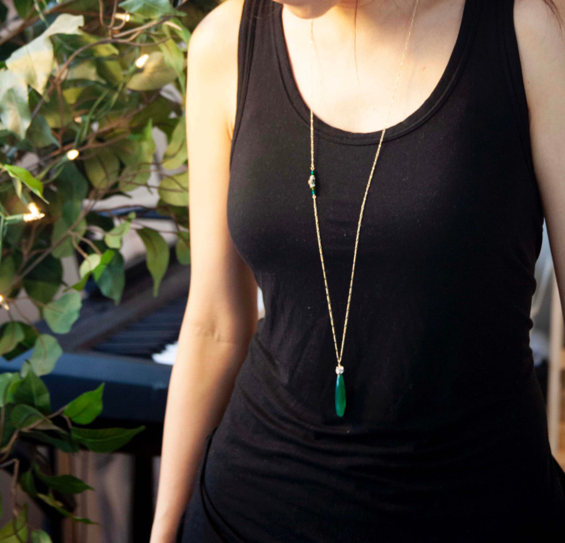 Emerald Edition long green onyx necklace