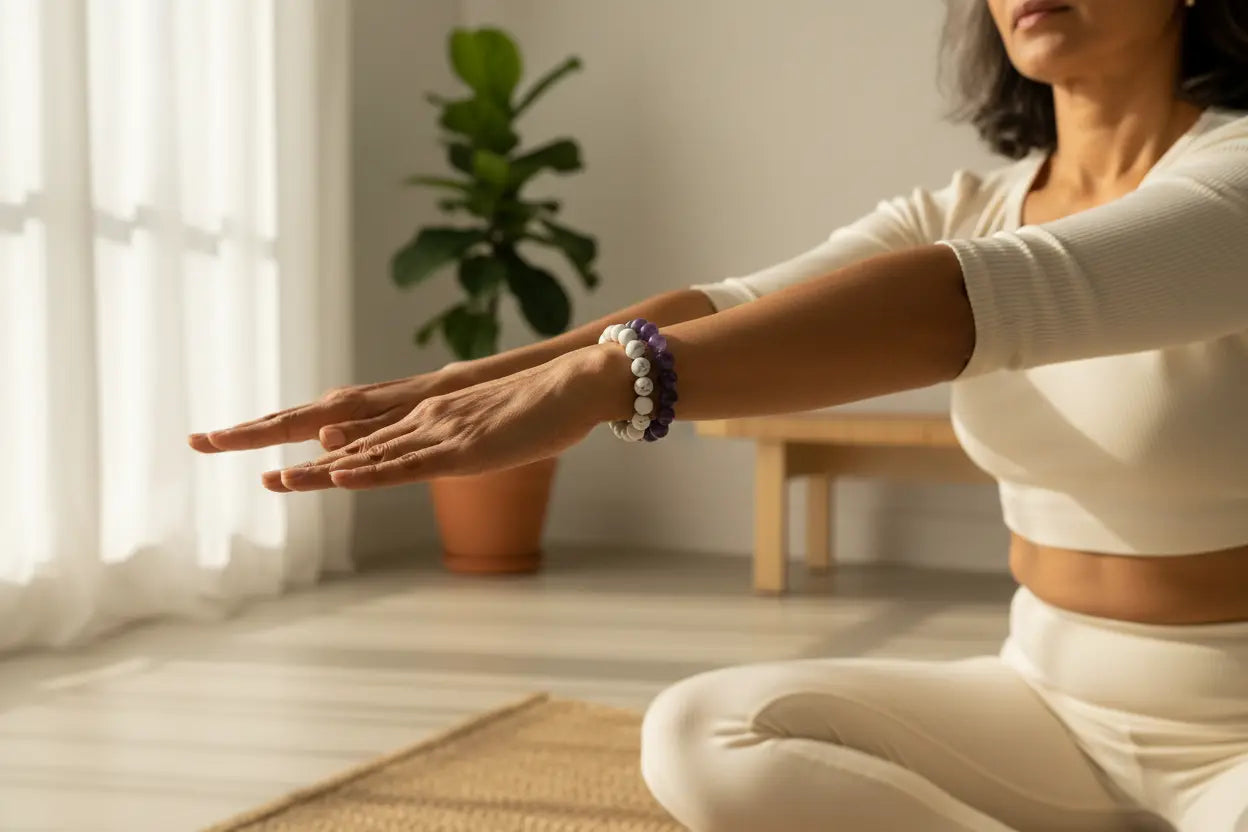 White Howlite Round Bead Bracelet - Anger Eater | Bracelets | Wiccan Center