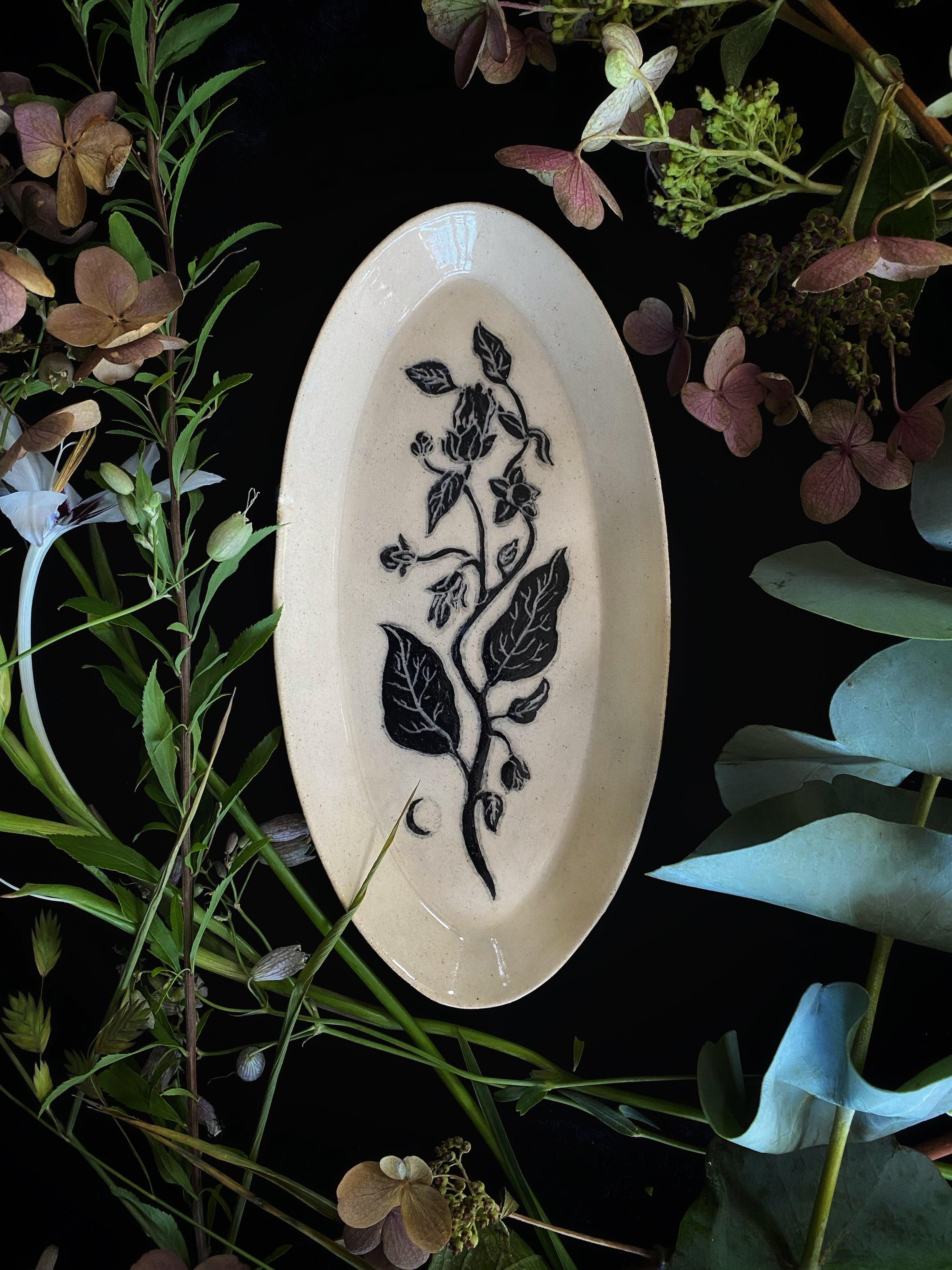 Black Sgraffito Belladonna Ceramic Offering Plates | Home and Hearth | Wiccan Center