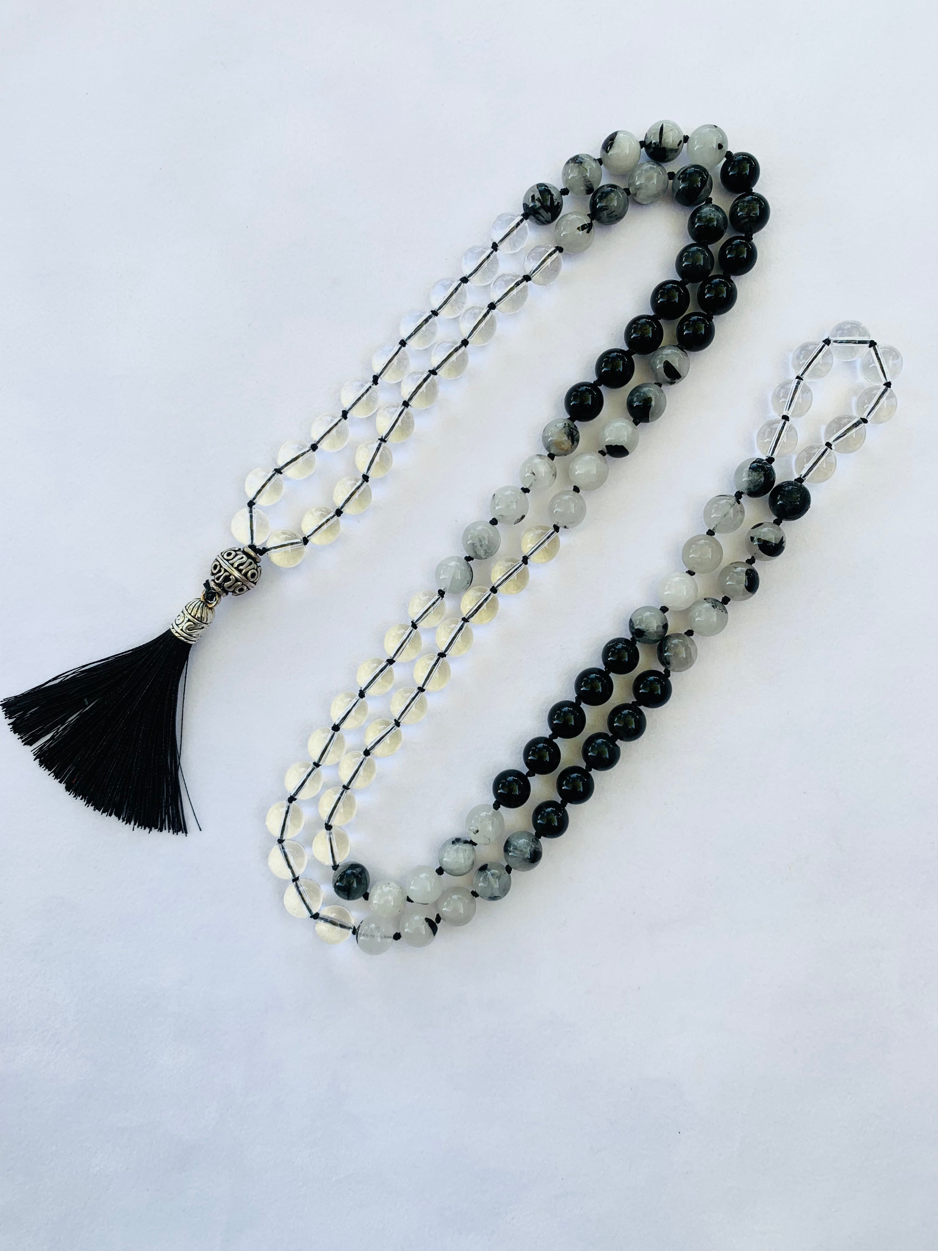 Theia Mala - Clarity - Rainbow Sheen Obsidian, Tourmalated Quartz, Clear Quartz | | Wiccan Center