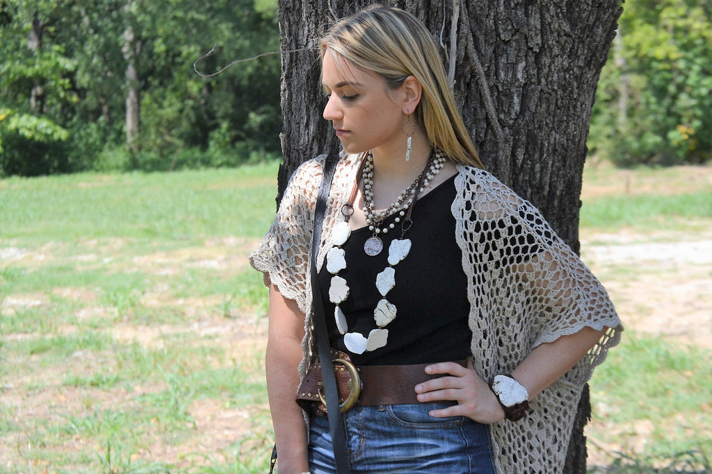 White Turquoise Slab Necklace with Leather Closure 228O | Necklace | Wiccan Center